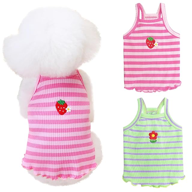 Yaopelky 2 piezas de ropa de verano para perros pequeños y medianos, camisa a rayas para perros