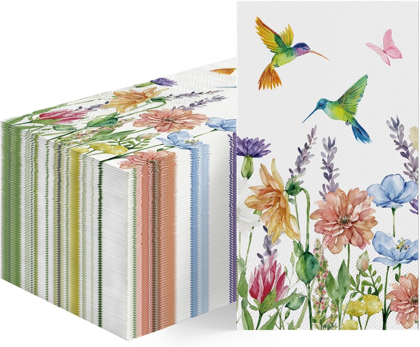 Horaldaily 100 Spring Summer Disposable Paper Decorative Guest Napkins, Hummingbird Butterfly Flowers Watercolor Hand Towel for Party Lunch Dinner Kitchen Bathroom