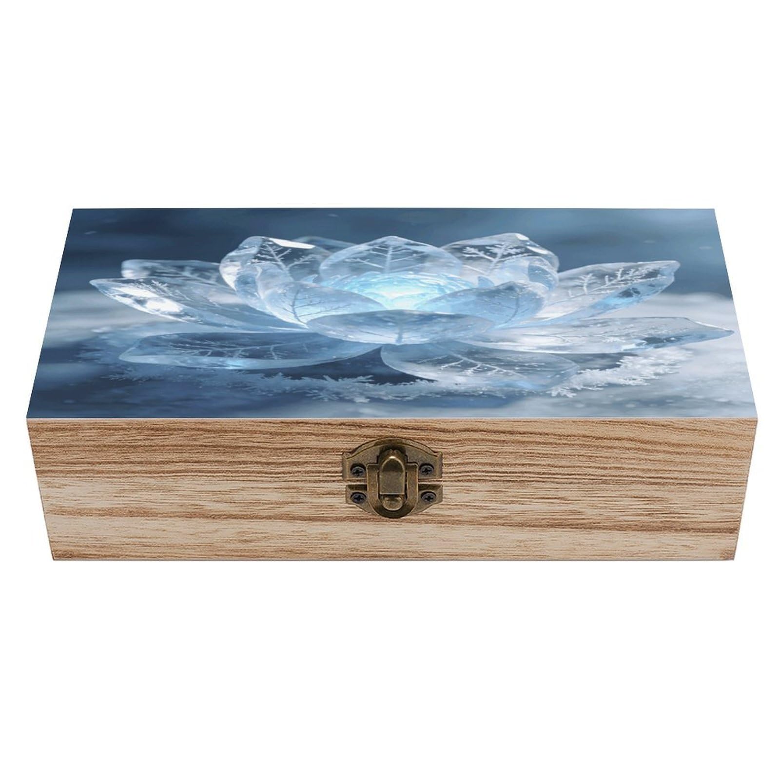 LZQPOEAS Frost Lotus Glowing Light Wooden Keepsake Box Wooden Storage Box Container with Hinged Lid Beautiful Wood Memory Box Decorative Jewelry Case for Crafts Art Hobbies & Trinket Storage