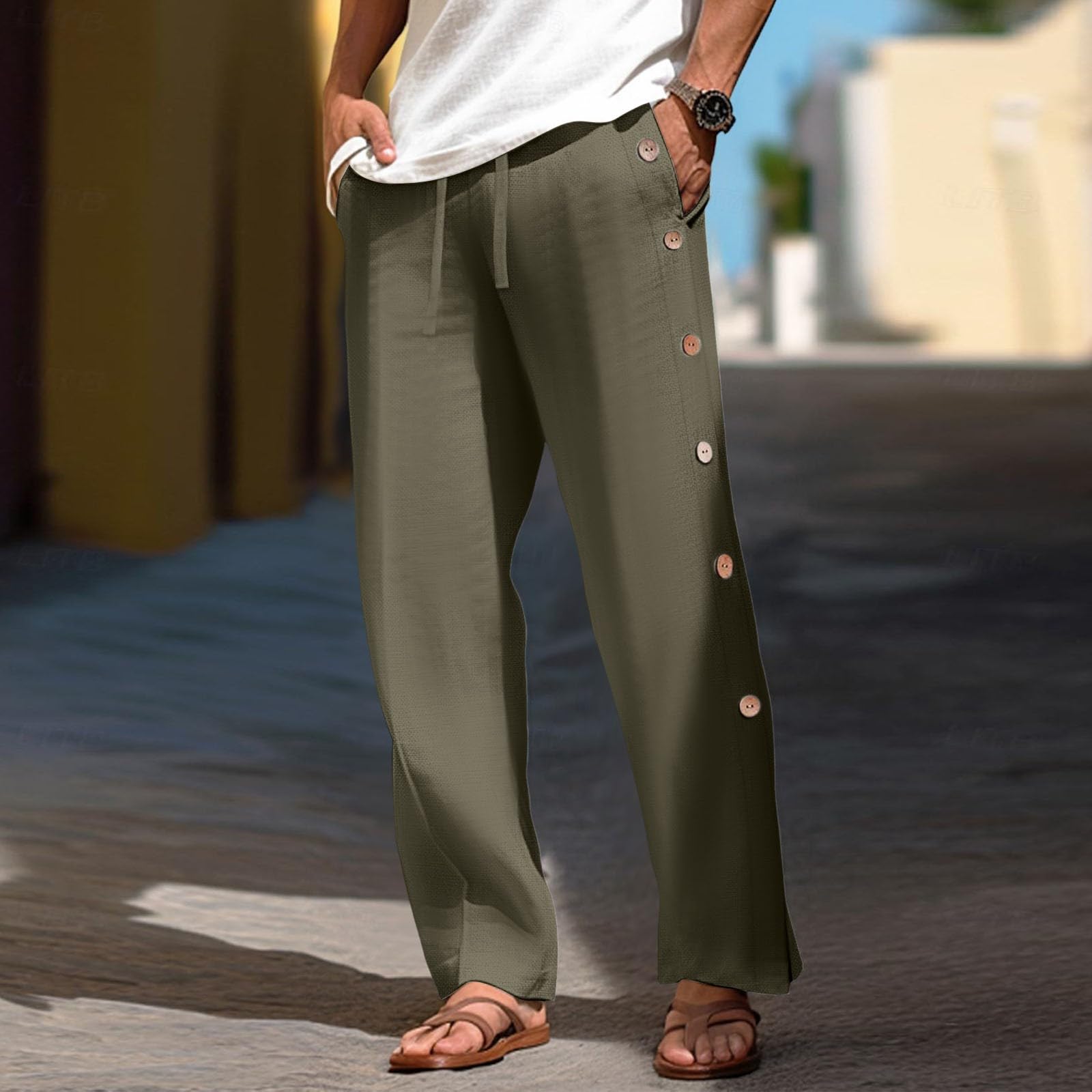 Pantaloni da jogging da uomo con bottoni sul lato, con abbottonatura laterale, per il tempo libero, casual, per lo sport, per la riabilitazione