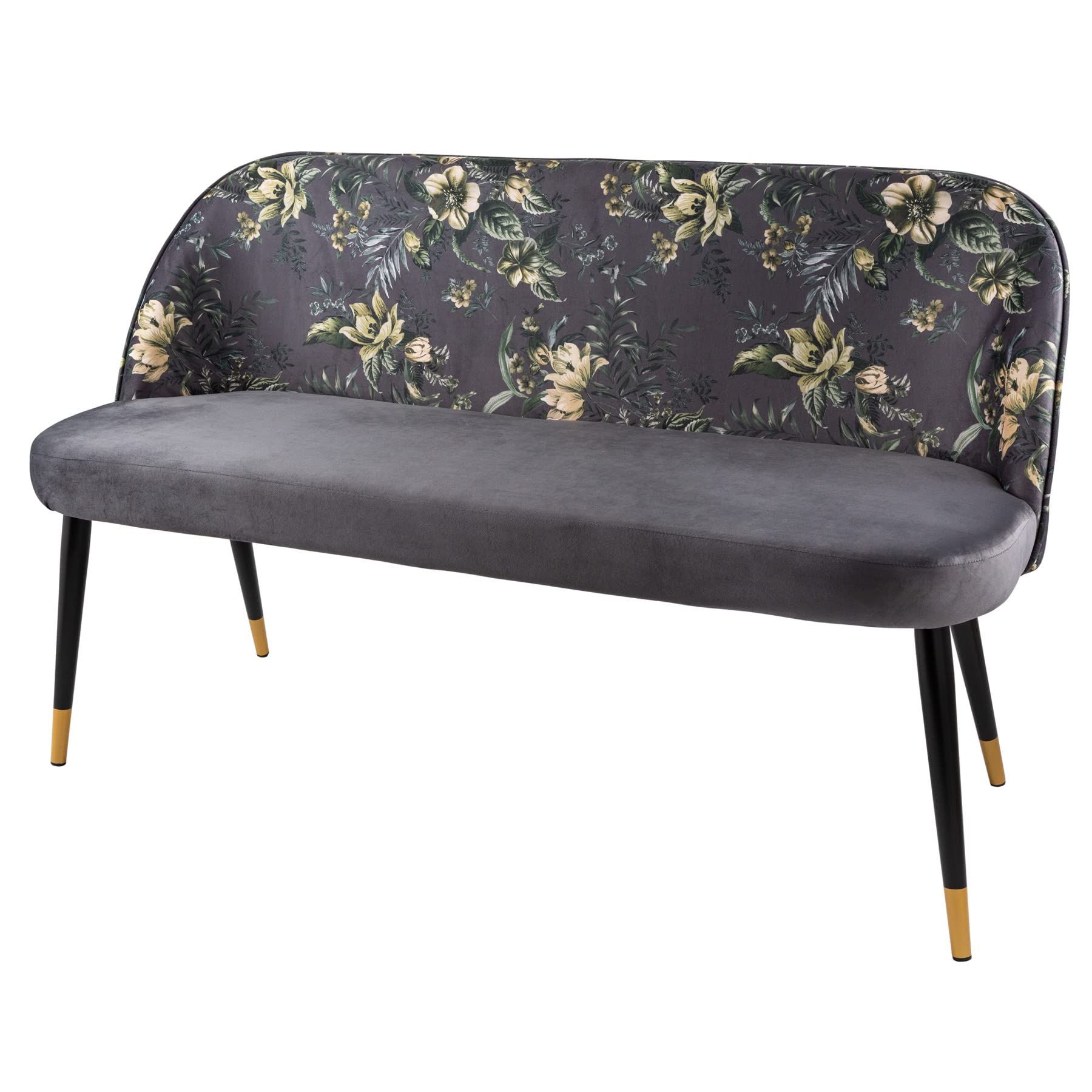 Riess Ambiente Design Bank PRÊT-À-Porter – grauer Samt mit floralen Mustern und goldenen Fußkappen