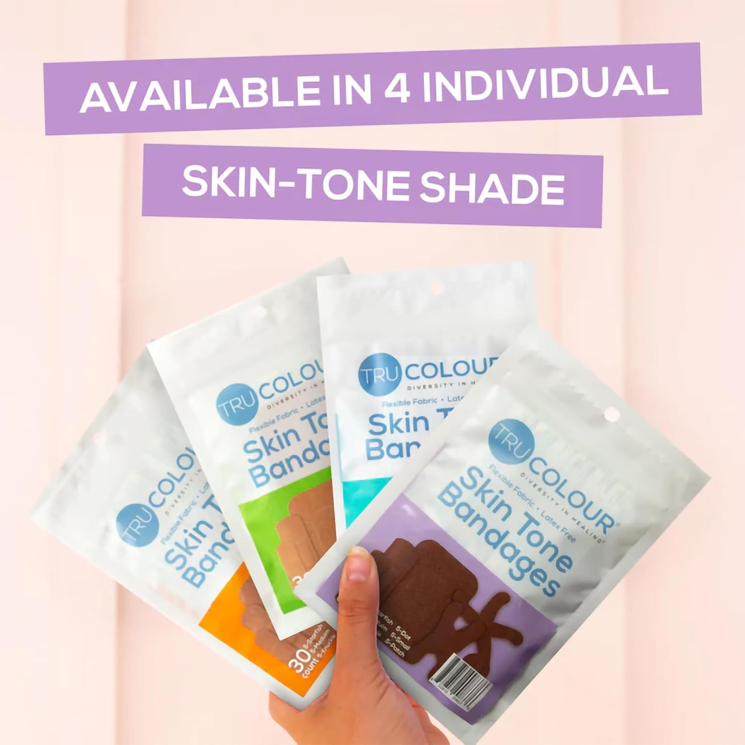 Tru-Colour Skin Tone Bandages Variety Pack (4-Pack, 120 Count) - Flexible Fabric Adhesive Strips, Beige, Brown, Dark Brown, Olive