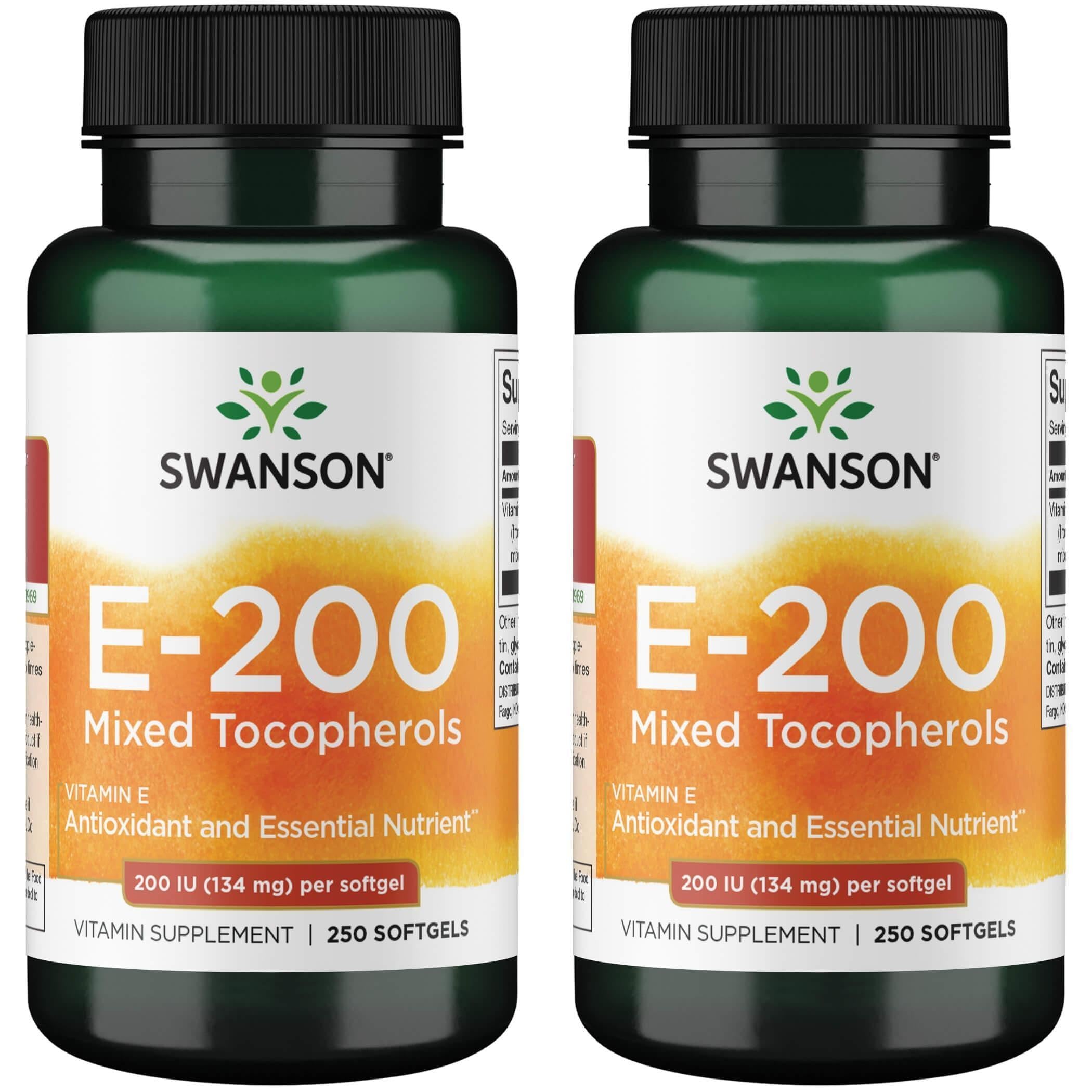 Swanson Vitamin E Mixed Tocopherols 200 IU (134 mg) 250 Softgels, 2 Pk 250 Count (Pack of 2)