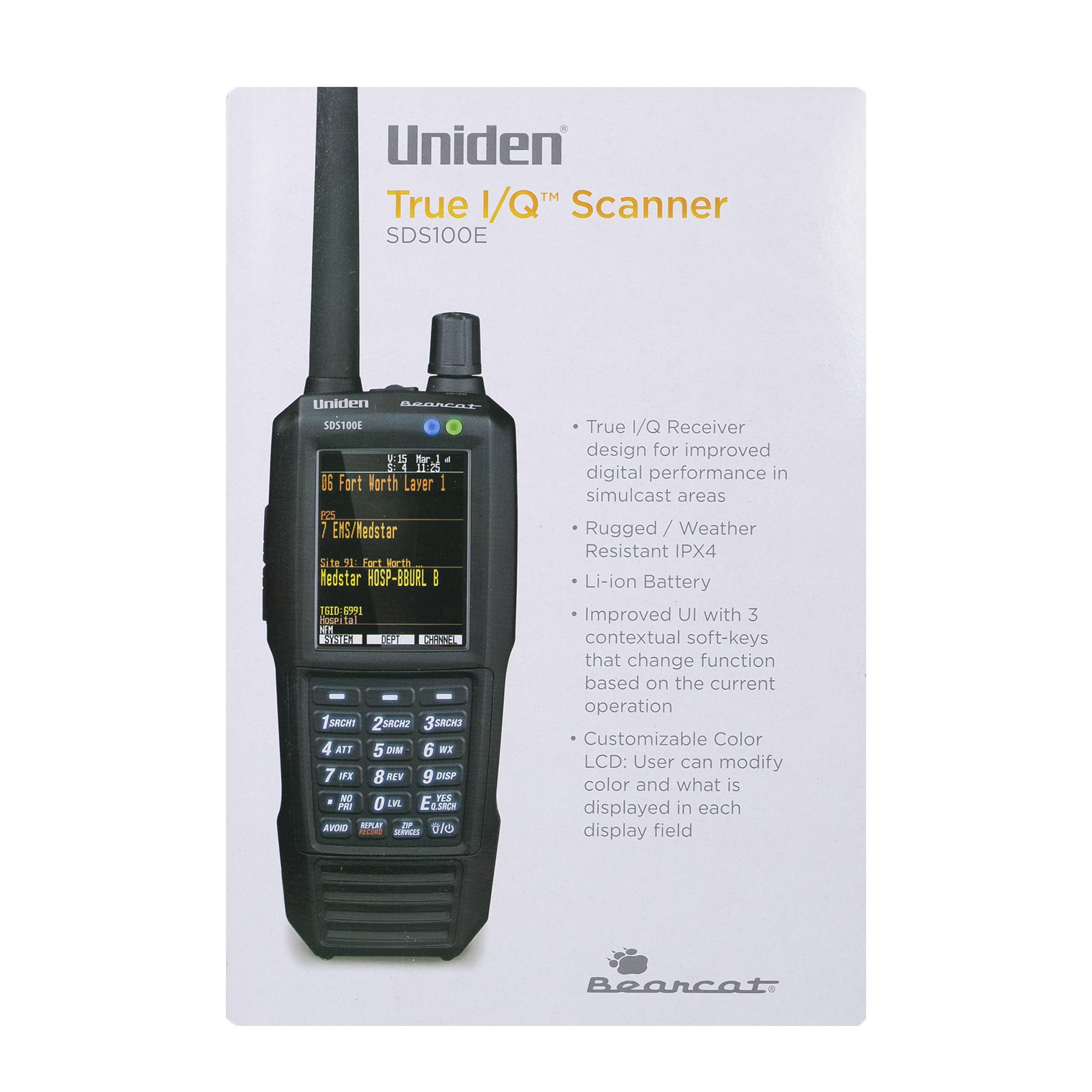 SDS-100E Uniden escáner portátil 25-512 MHz, 758-960 MHz y 1240-1300 MHz Am, FM, NFM, WFM o FMB y Digital