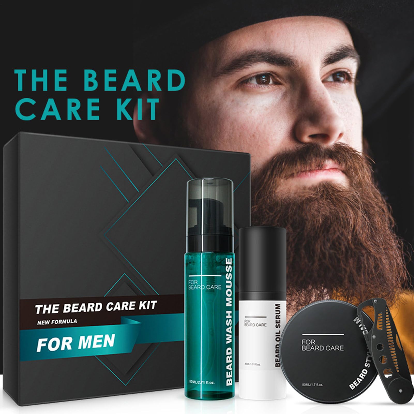 Kit professionale per la cura della barba, set regalo completo per marito | include olio da barba, balsamo, pettine, e spazzola, per la toelettatura degli uomini di alta qualità per