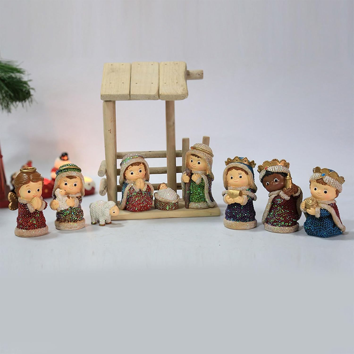 Christmas Nativity Statue Scene Set Manger Resin Statue Ornament for Catholic