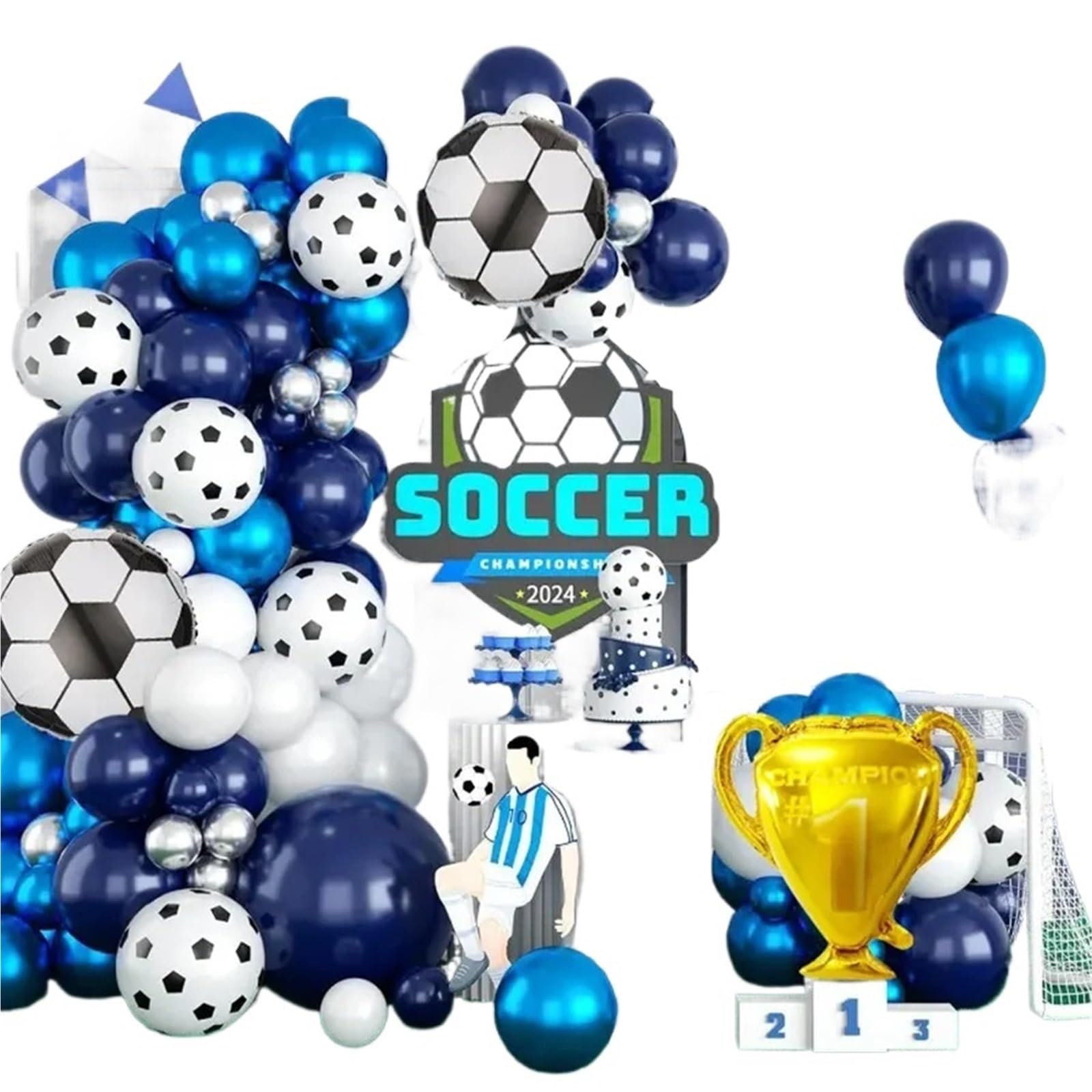 129 Uds. Kit de arco guirnalda globos látex azul nocturno con tema fútbol for decoración fiesta aniversario boda y cumpleaños Para Fiestas