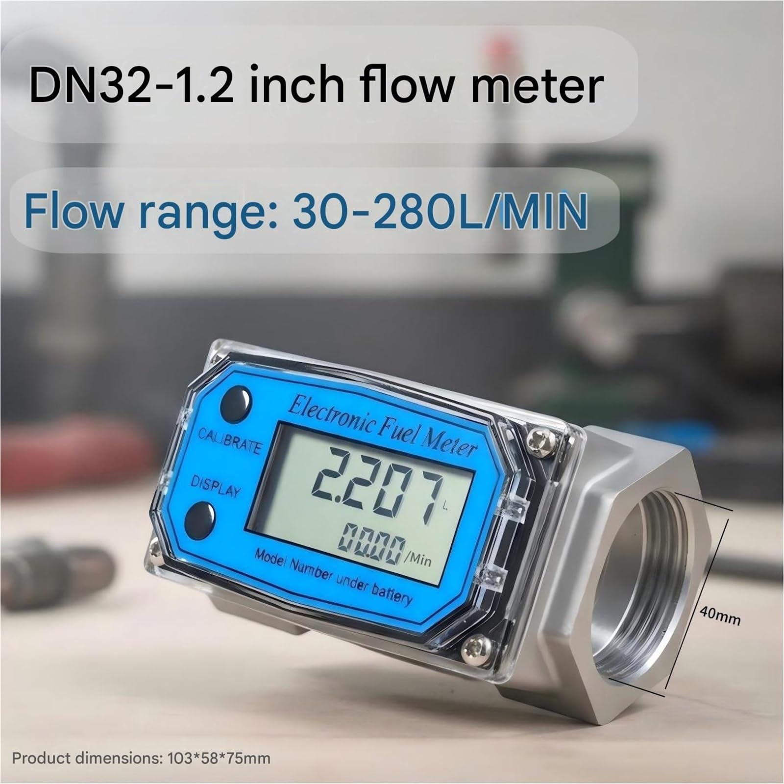 Meter DN-32 1,2-Zoll-Durchflussmesser Edelstahl K24 Hochpräziser elektronischer Durchflussmesser LCD-Digitalanzeige for Benzin-Methanol- und Flüssigkeits-/Wassermessung,für den Gartenhausgebrauch