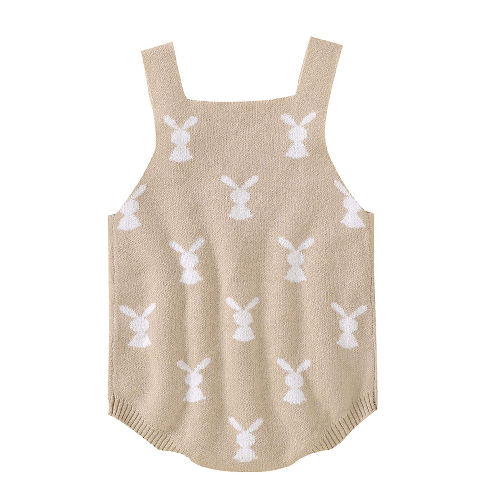 RNTOP My First Easter Clothes Infant Baby Girl Boy Knitted Sweater Romper Newborn Sleeveless (Khaki, 3-6 Months)