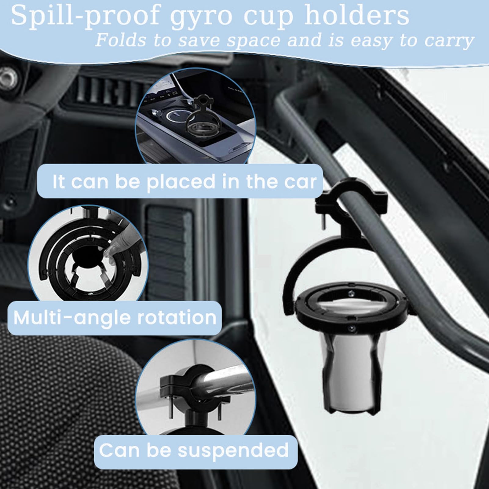 Porte-Gobelet Auto-Nivelant, Porte-Gobelet Rotatif à 360 Degrés, Cage Anti-Renversement pour Extérieur: Véhicules, Bateaux, Tracteurs