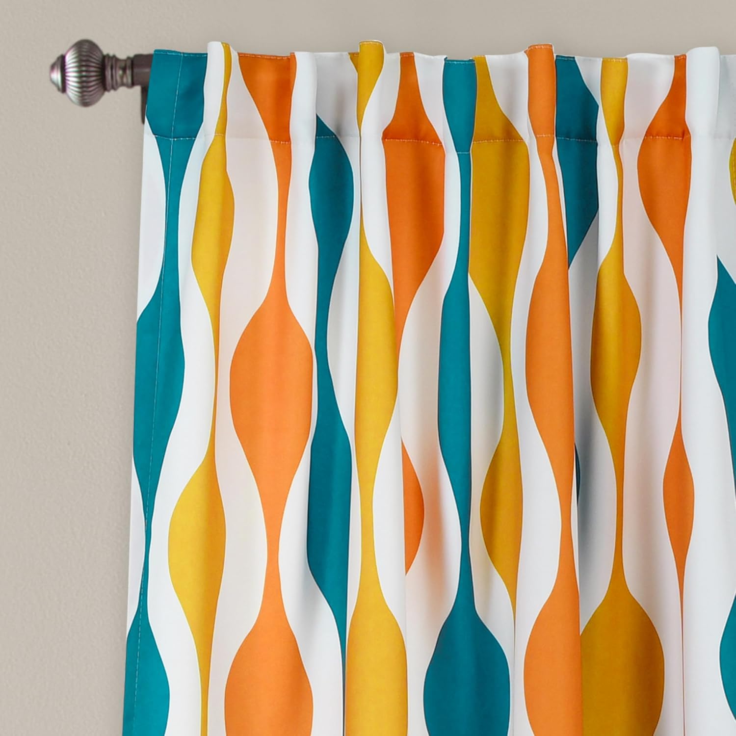Lush Decor Mid Century Geo Room Darkening Window Curtain Panels Pair 52" W x 63" L Turquoise & Orange - Retro Curtains for Living Room - Vintage Drapes