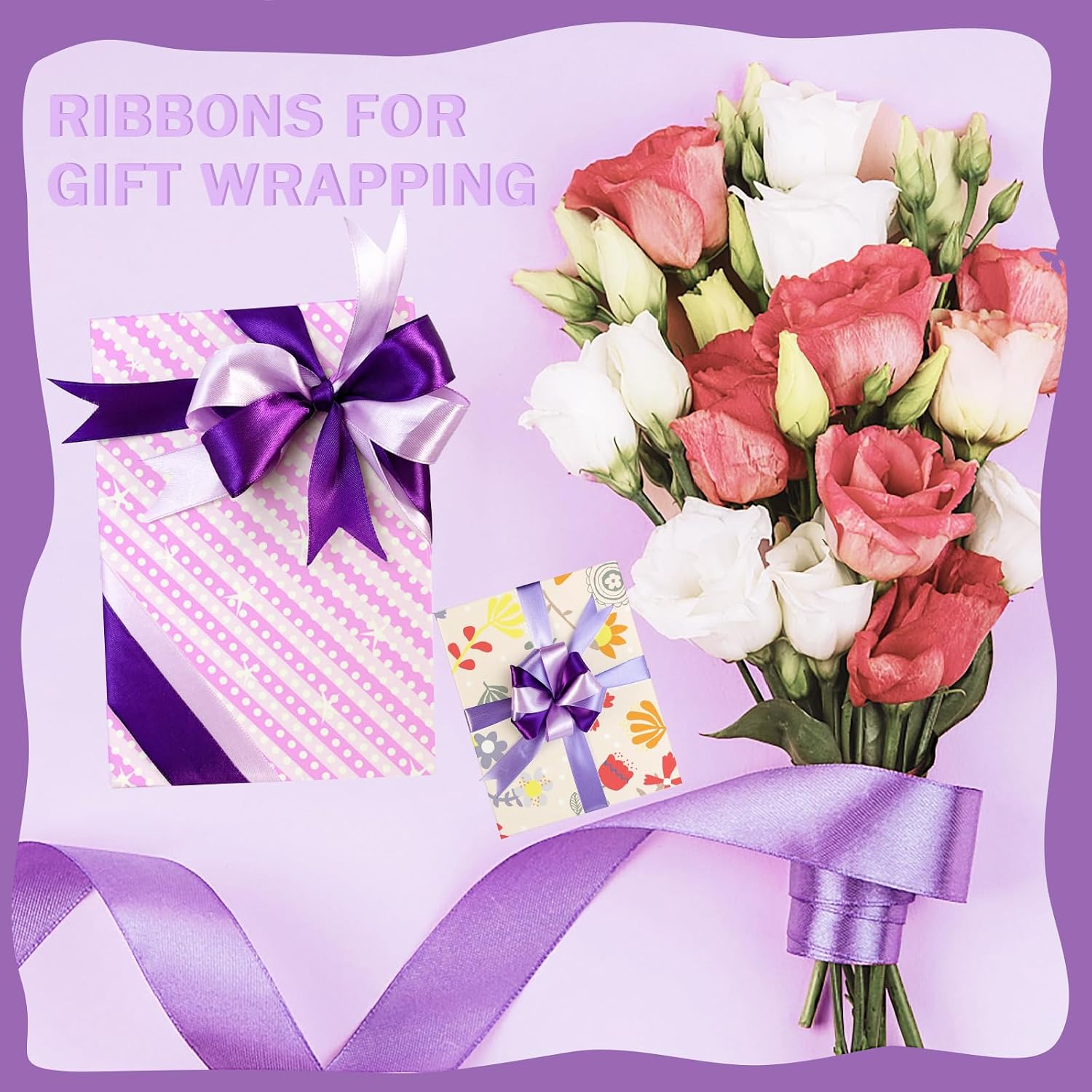 150 Yards Purple Satin Ribbon 1 Inch 6 Rolls Assortment Ribbons for Crafts Gift Wrapping Flower Bouquet Wedding Invitations Birthday Party Festival Decoration Hair Bows