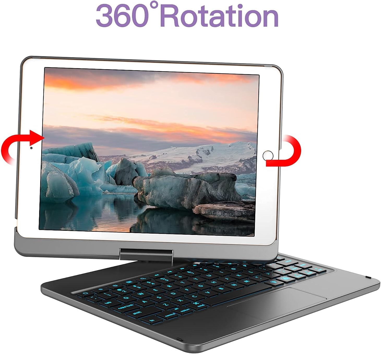 Touchpad Keyboard Case for iPad 10.2 inch 9th Generation 2021, iPad 8th Gen Case with Keyboard - 360 Rotatable 7 Color Backlight, iPad 10.2 9th Gen/8th Gen/7th Gen 2019 Case with Keyboard (Gray)