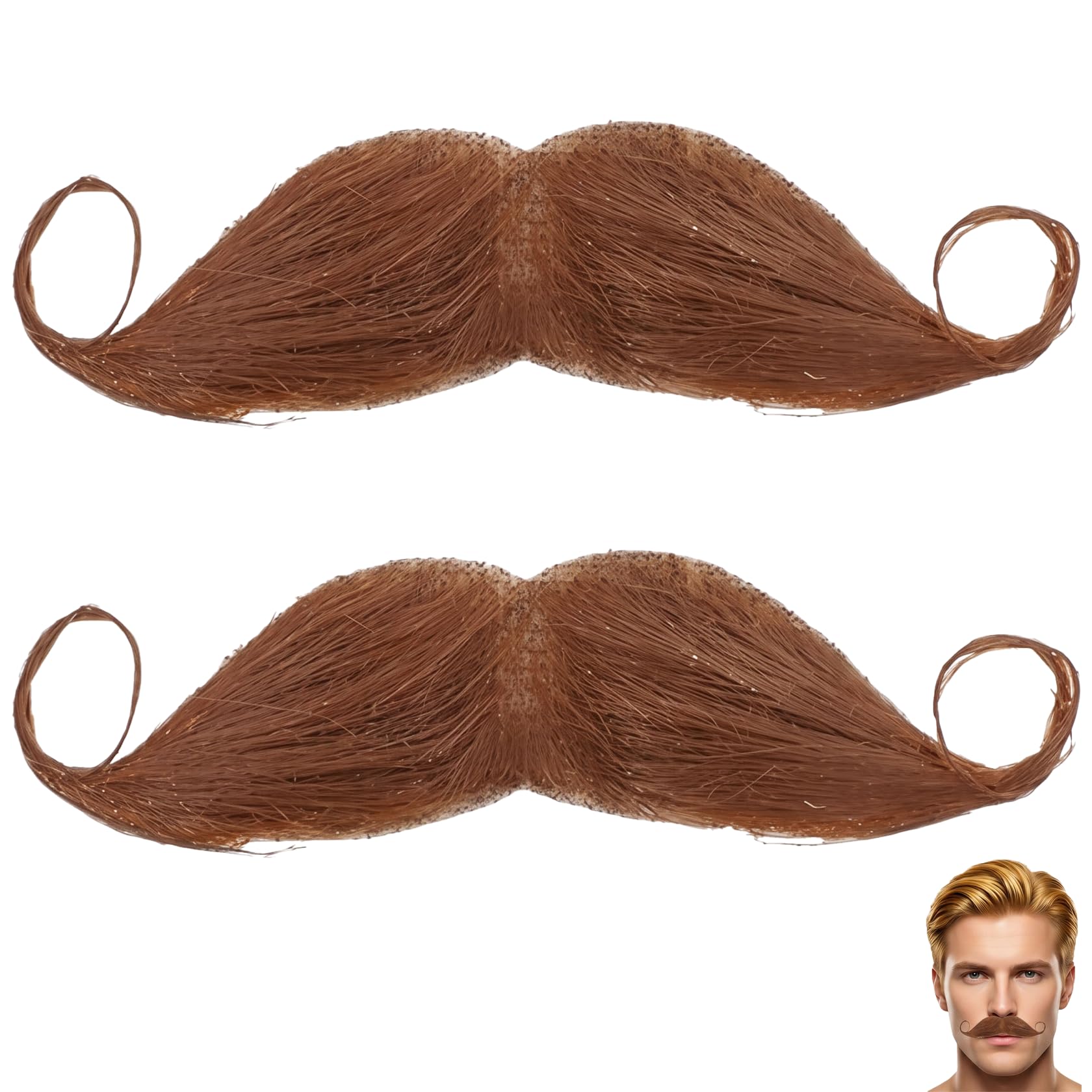 2 Pcs Fake Moustache,Stick On Mustache Handlebar,False Moustache Adults,Moustaches Self Adhesive Brown,Fake Beard,Old Man Detective Mustaches for Halloween Carnival Christmas Cosplay Costume