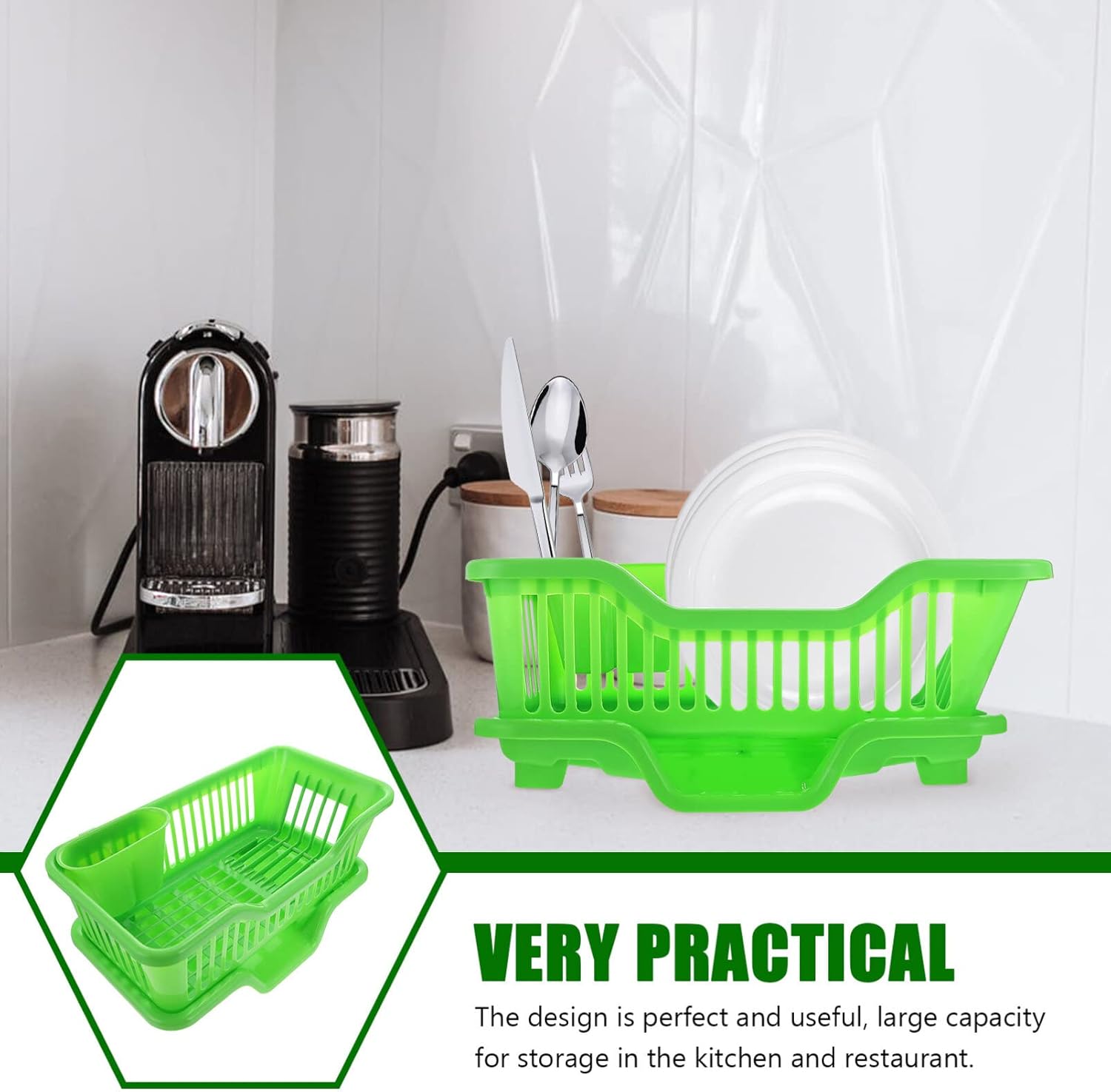 Cabilock Dish Drying Rack 1 Set Kitchen Draining Rack Dish Drainer Basket Bowl Drying Holder Utensils Storage Shelf Space Saver Basket for Home Kitchen Bathroom Counter