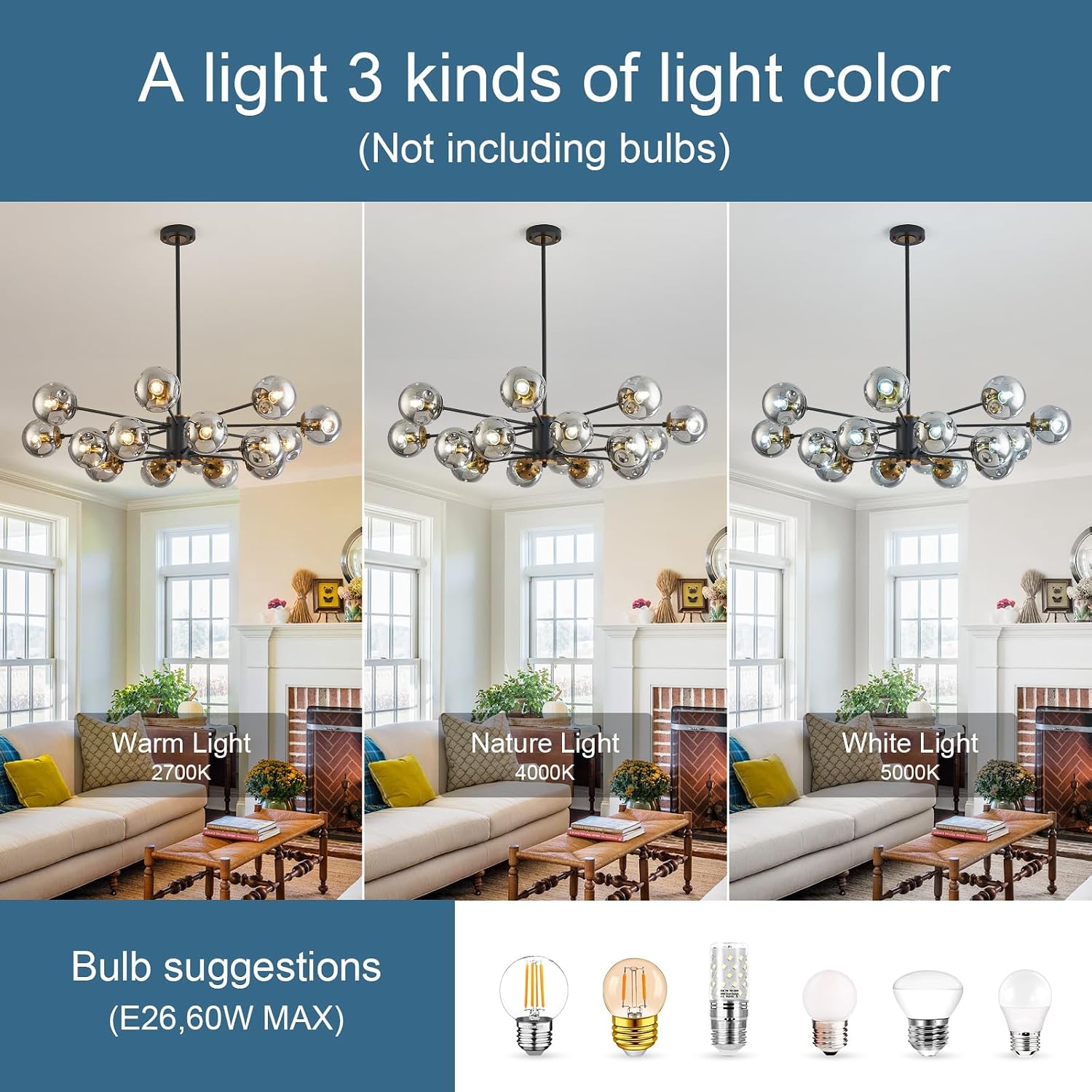 DDLLDESHI 16 Light Chandelier Sputnik Ceiling Light Fixture with Glass Globe Bubble Black Chandeliers for Dining Room Bedroom Kitchen Office Living Room Light Fixture（41" Art Deco Modern Chandelier）