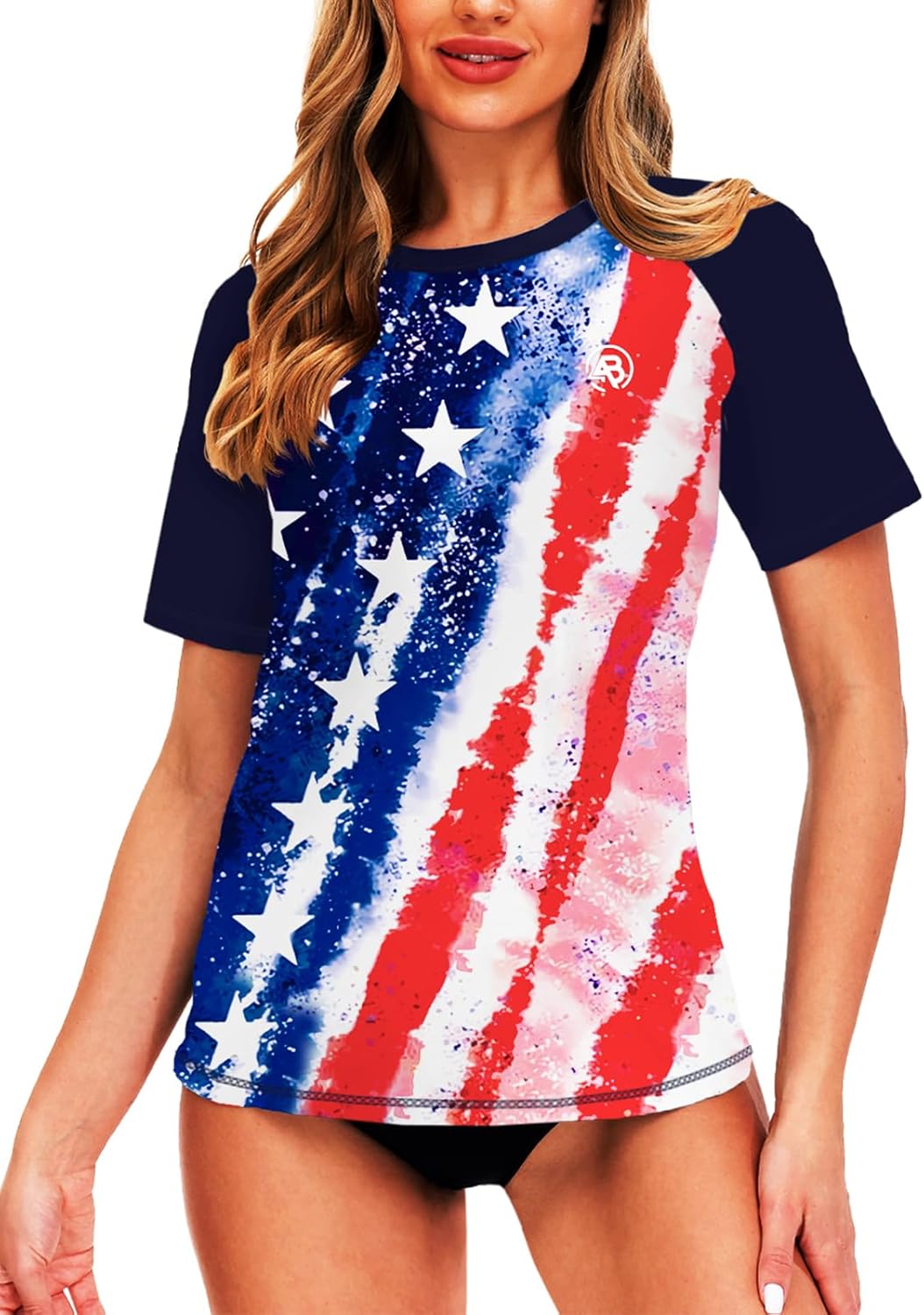 AOBUTE Women Short Sleeve Rash Guard Gradient Sun Protection Swim Shirts