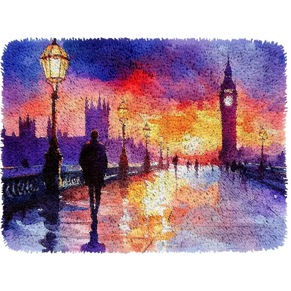 Latch Hook Kit for Adults & Kids, Complete DIY Rug Making Craft Kits with Yarn & Canvas and Crochet Needle, Adult Craft Kits for Women, Relaxing Home Art Project, Splendid Sunset Glow Pattern 50x38cm