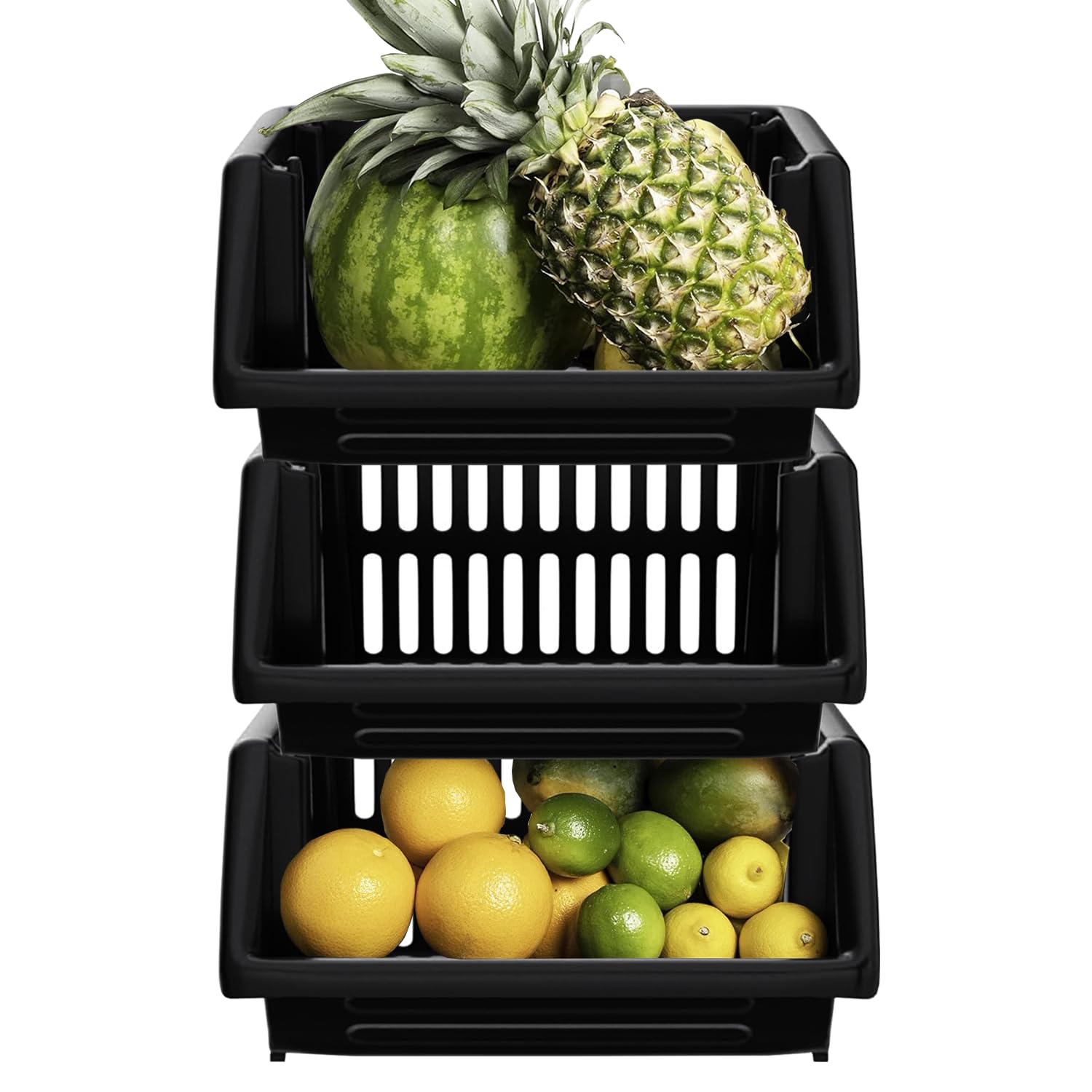 VR7 New Stackable Storage Drawers for Kitchen, Pantry, and Bathroom - Portable & Space-Saving Stacking Baskets Storage: Length 36cm x Depth 30cm x Height 17.5cm (Black, 3 rack) โ image 1