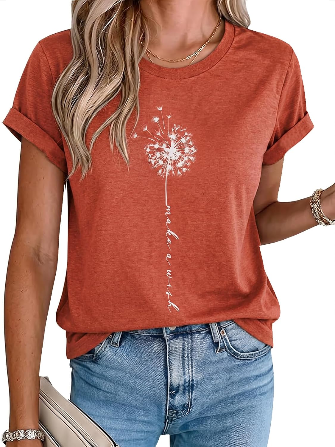 MaQiYa Womens Cute Make A Wish Dandelion Printed Tshirts Graphic Tees Tops