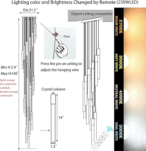 Miniatura 2 de Candelabros modernos con 46 luces LED para sala de estar, techo alto de 20 pies, para entrada, comedor, lámparas colgantes de techo, lámpara de