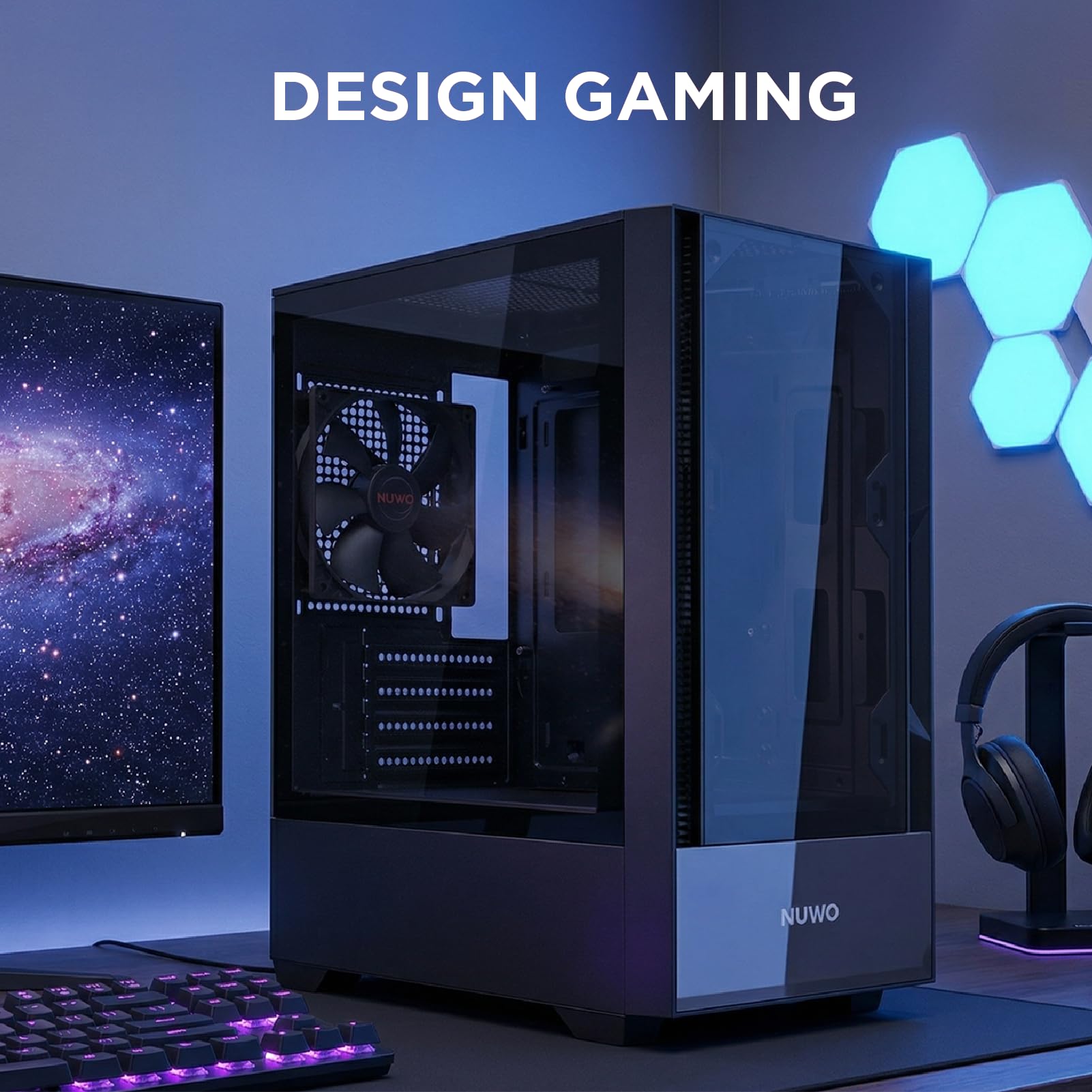 Nuwo Gigan BK100 Case PC Gaming Micro-ATX Mini-ITX | Mini Tower Frontale e Laterale in Vetro Temperato Panoramico | Ventola 120mm Preinstallata