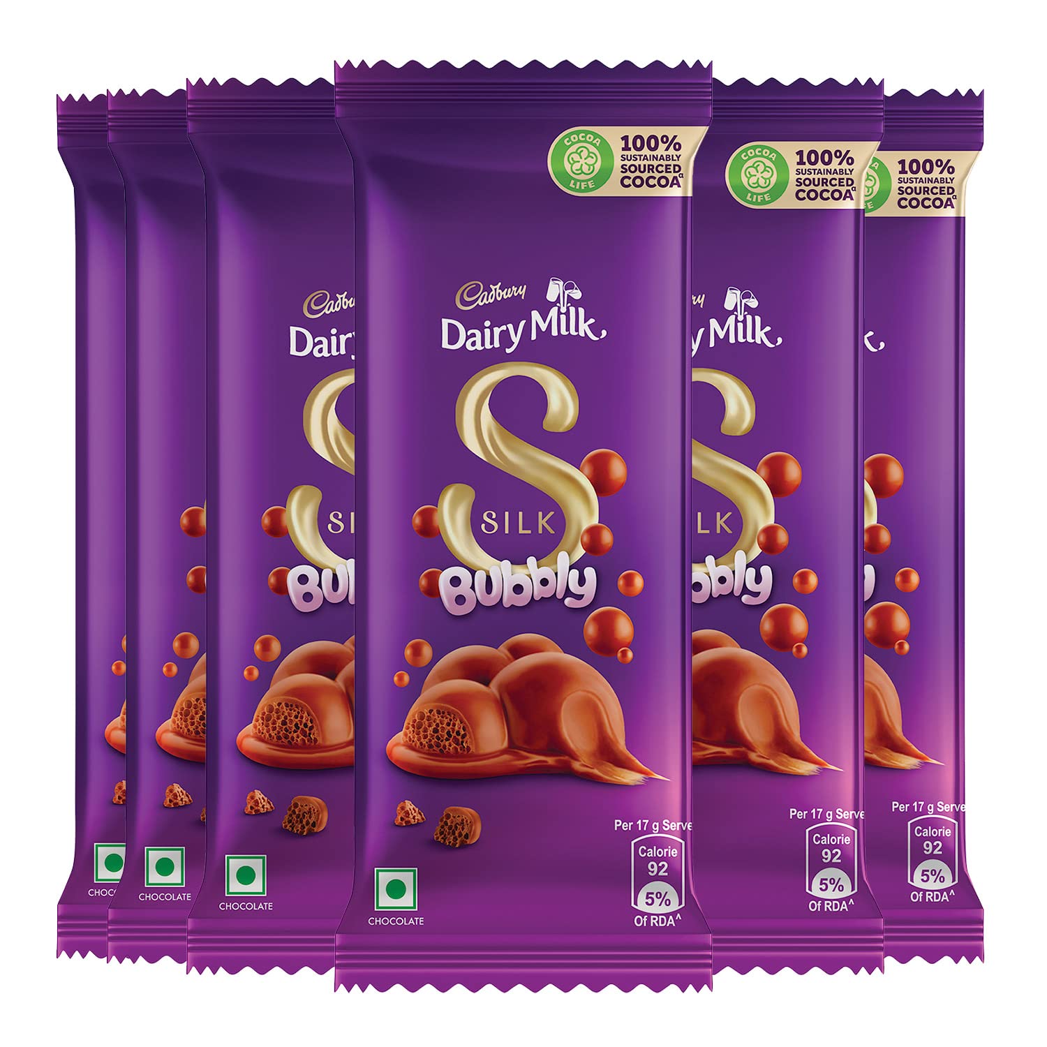 Cadbury Dairy Milk Silk Bubbly Chocolate Bar, Pack of 6 x 50g Amazon