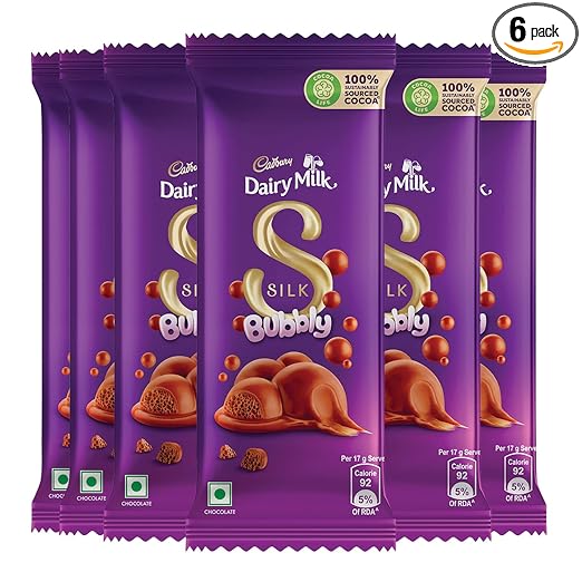 Cadbury Dairy Milk Silk Bubbly Chocolate Bar, Pack of 6 x 50g