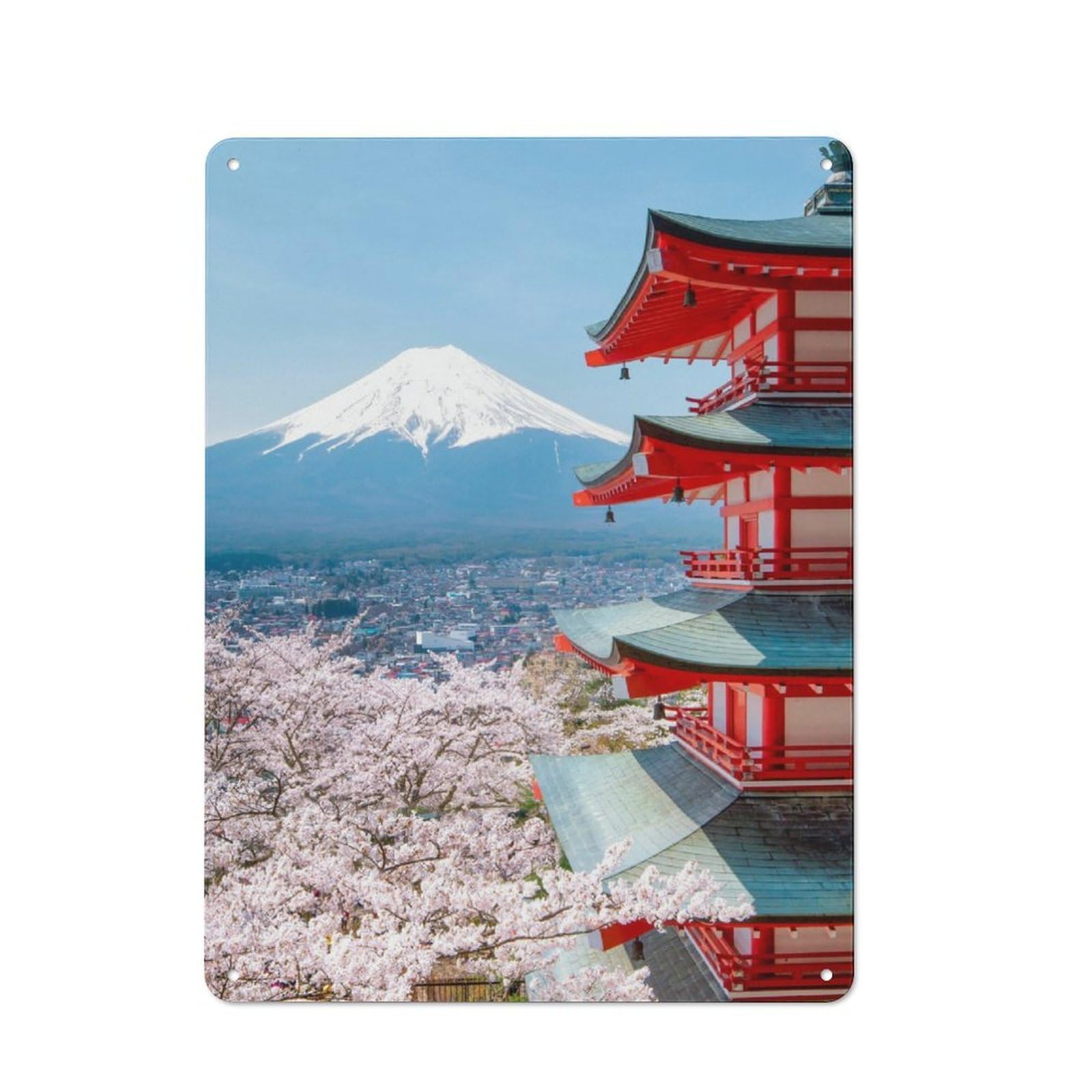 Junmoney Mt Fuji And Peace Pagoda Vintage-Inspired Tin Sign 40X30cm For Garage Or Workshop, For Garage, Workshop And Man Cave Decoration