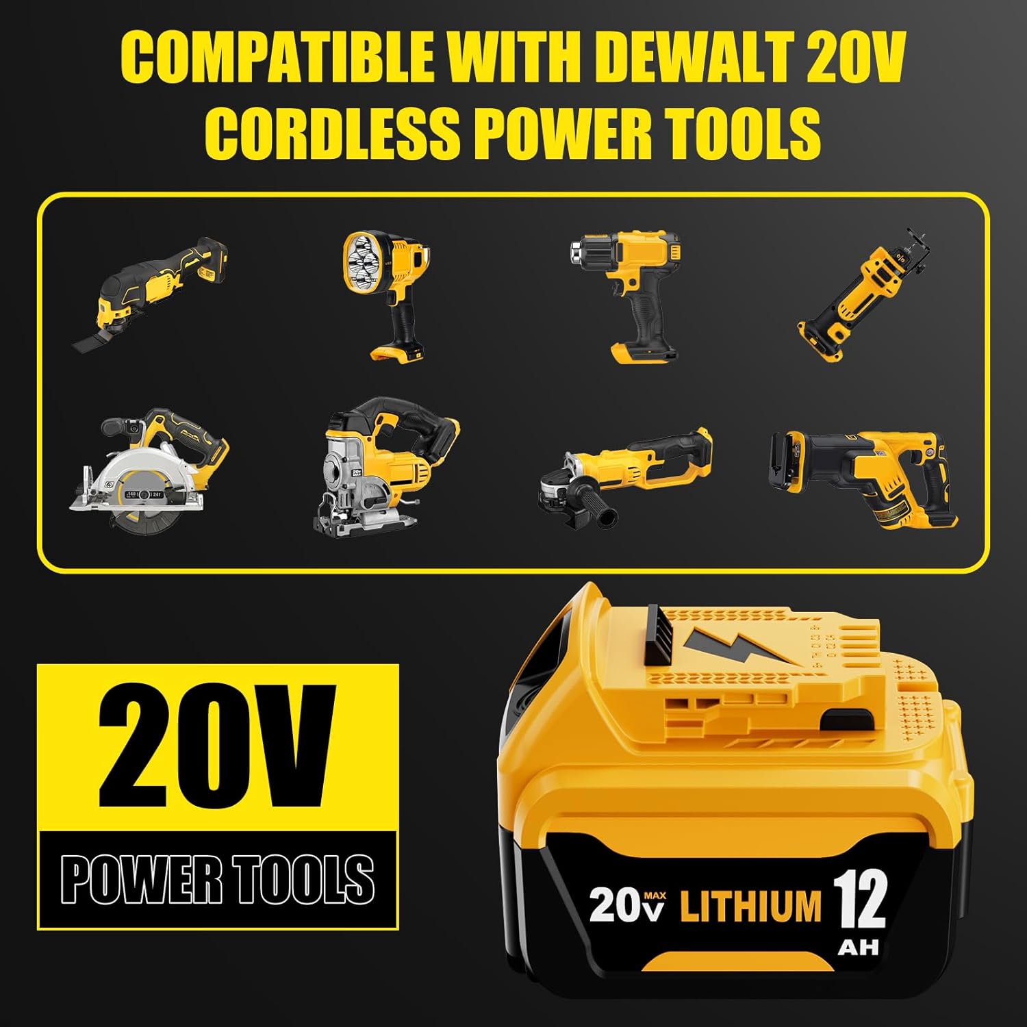 4 Packs 12000mAh DCB206 Replacement for Dewalt 20V Battery Lithium ion Compatible with Dewalt 20V Max Battery DCB203 DCB207 DCB208 DCB200 DCD DCF DCG Series Cordless Power Tools