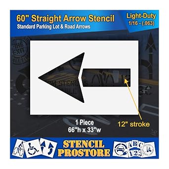 Parking Lot Stencils - 60 inch - Straight Arrow Stencil - 60" x 33" with 12" Wide Tail Stroke - 1/16" 63 mil - Light-Duty