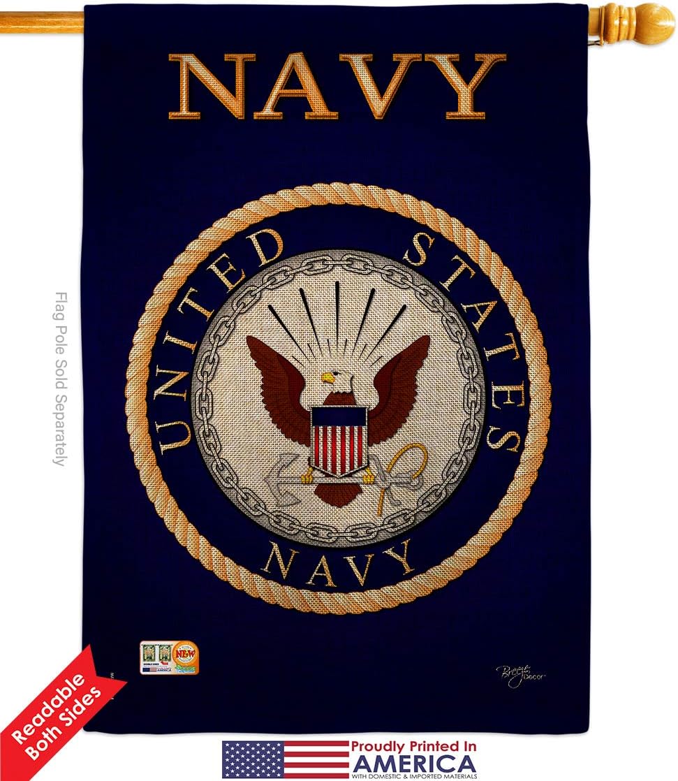 Navy Burlap House Flag Armed Forces USN Seabee United State American Military Veteran Retire Official Small Decorative Gift Yard Banner Double-Sided Made In USA 28 X 40