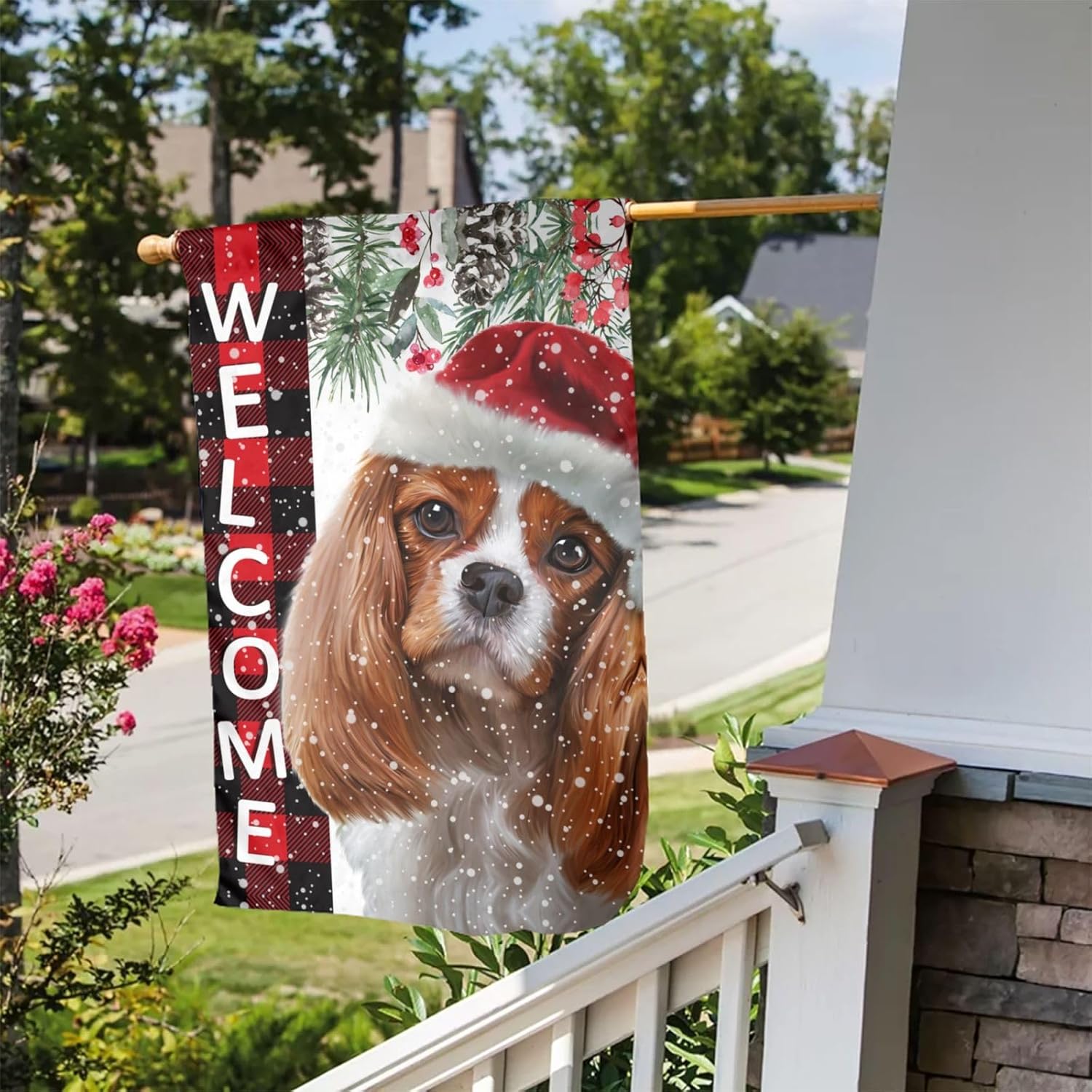 Dog Cavalier King Charles Spaniel Santa Claus Christmas Garden Flag 12x18 Inch Double Sided Vertical Decoration Yard Small Flag For Outside Holiday Seasonal Outdoor - Image 4