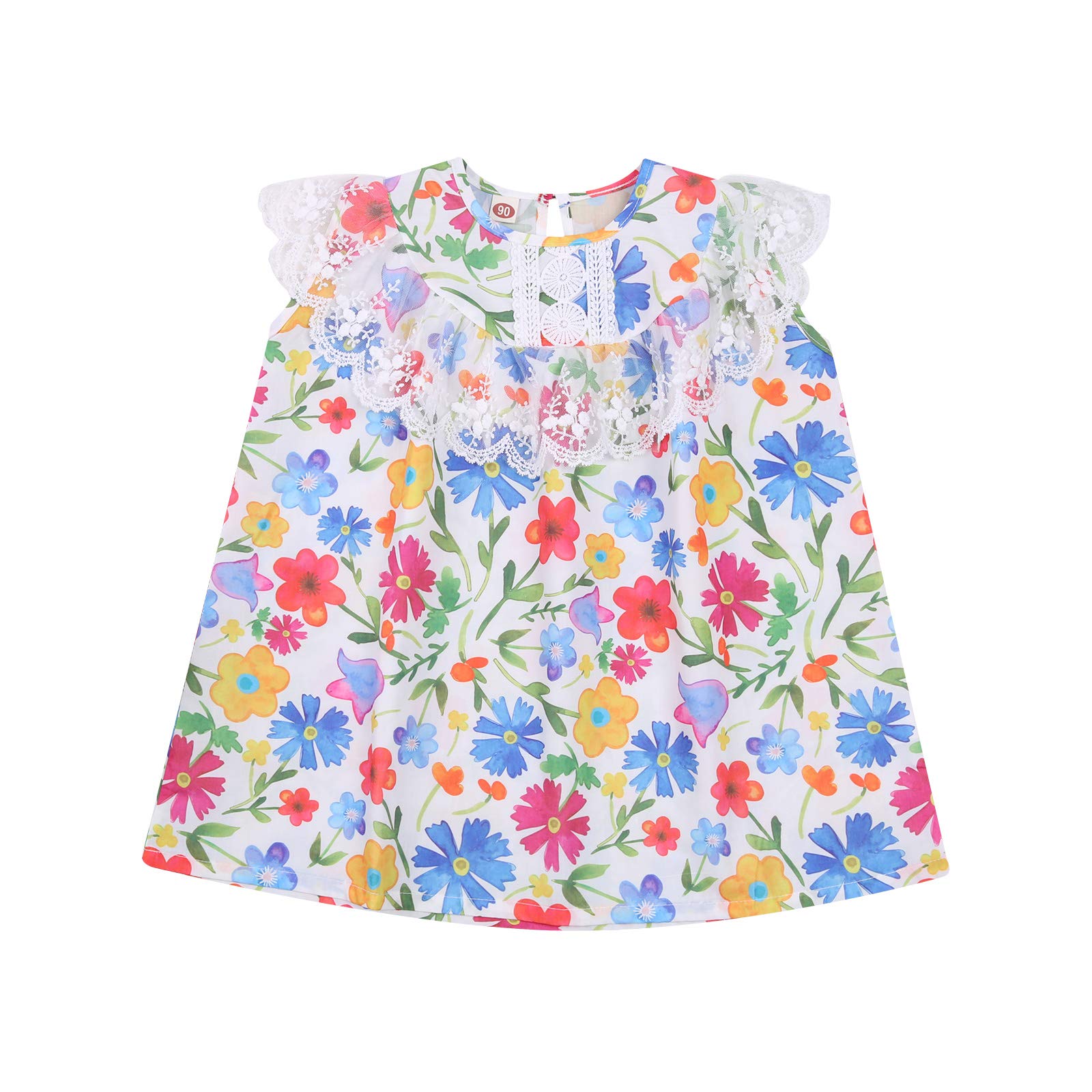 NBCX Children 's Broken Flowers Printed Lace Embroidery Flying Sleeve Vesta-line Princess Skirt