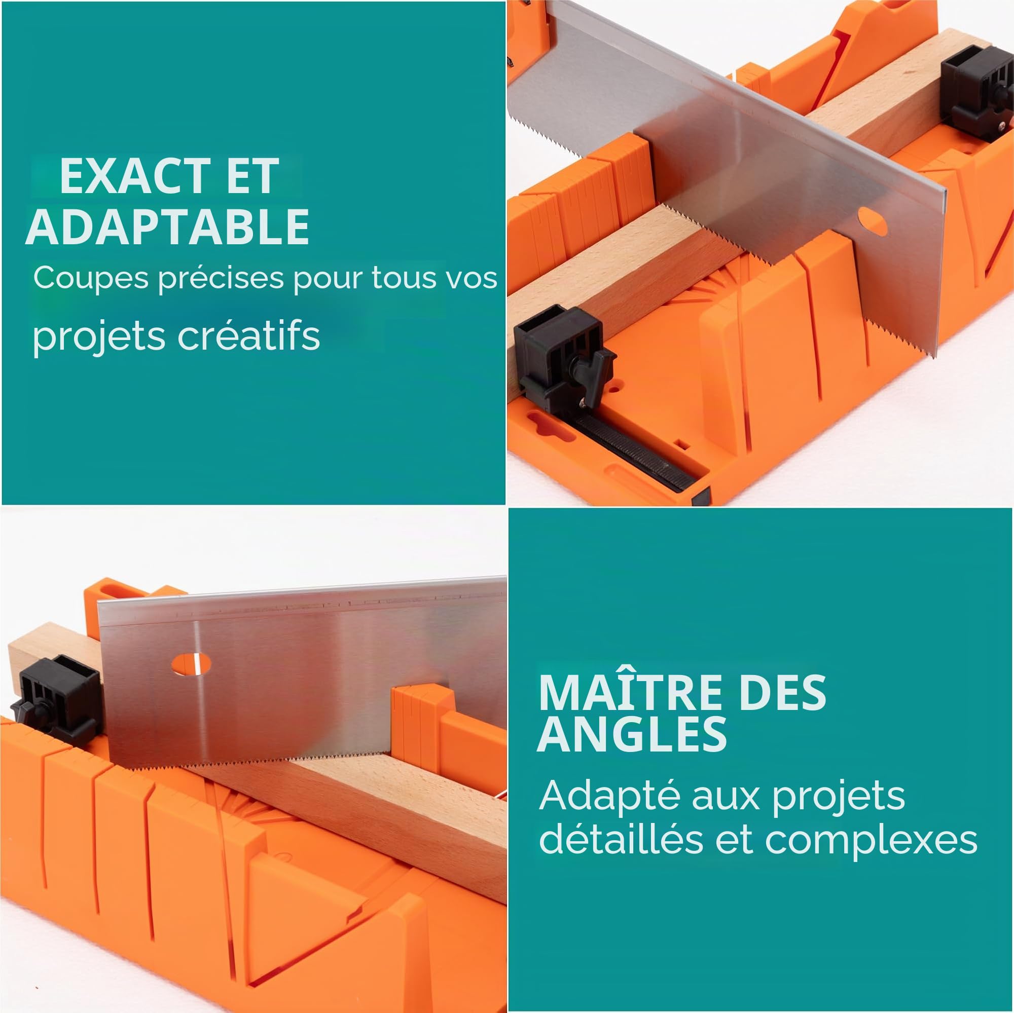Navaris Boîte à onglets - Boîte à onglets avec scie 12" pour angle 22,5° 45° et 90° - Outil bricolage menuiserie modélisme petits travaux avec 2x pince réglable