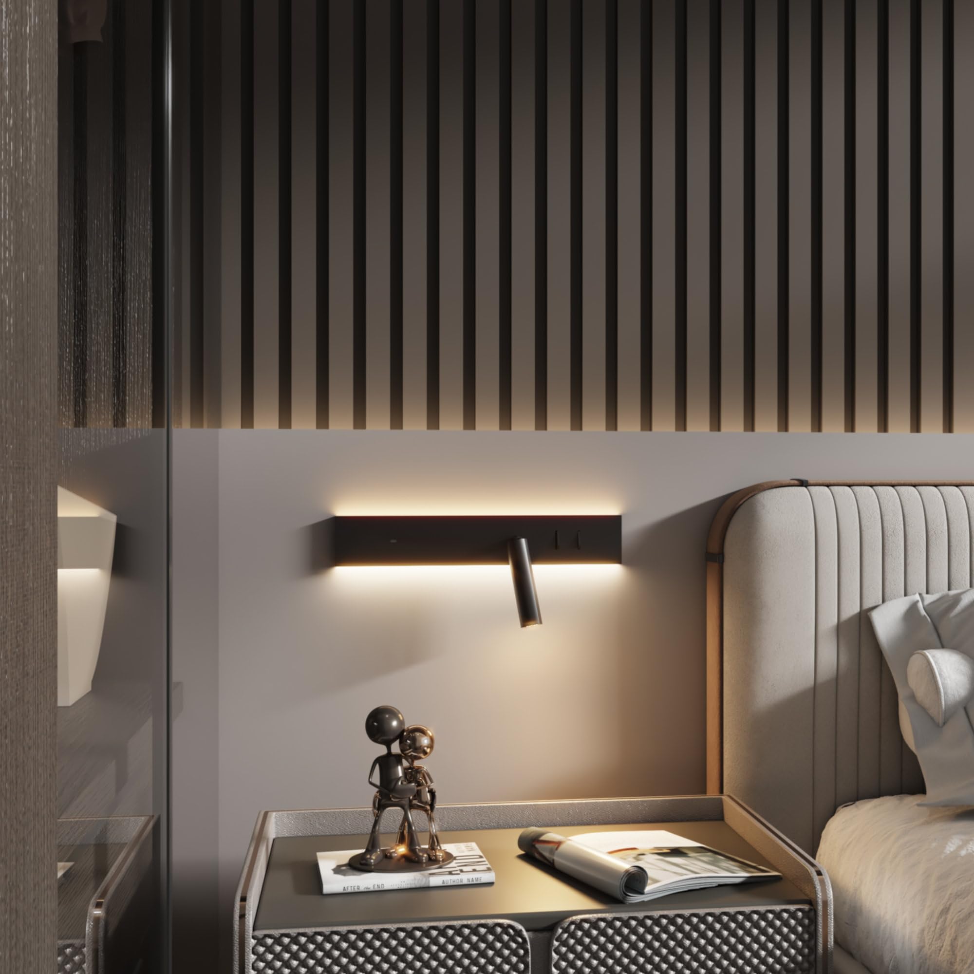 kalb I Avay luce da letto con USB-C, moderna applique LED, luce da lettura flessibile con opzione di ricarica, luce notturna per la camera da letto, a risparmio energetico (Lato sinistro)