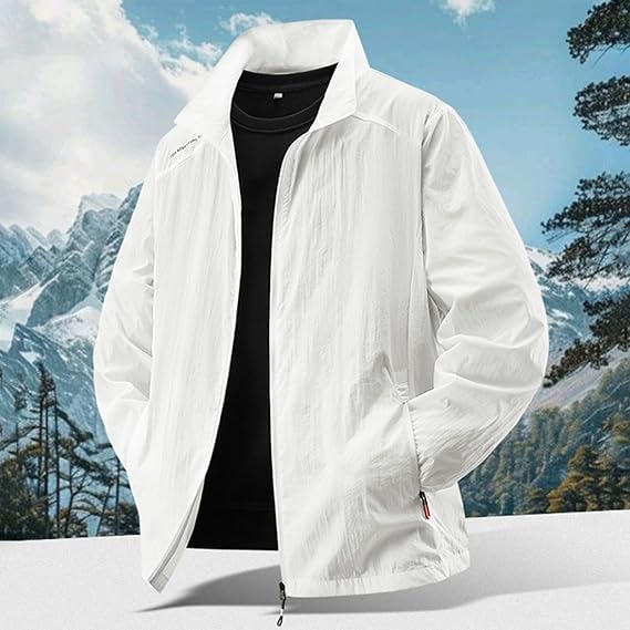 Lightweight Rain Jacket Men Zip Up Jacket Outerwear Water Resistant Quick Dry Camping Hiking Jacket with Pockets