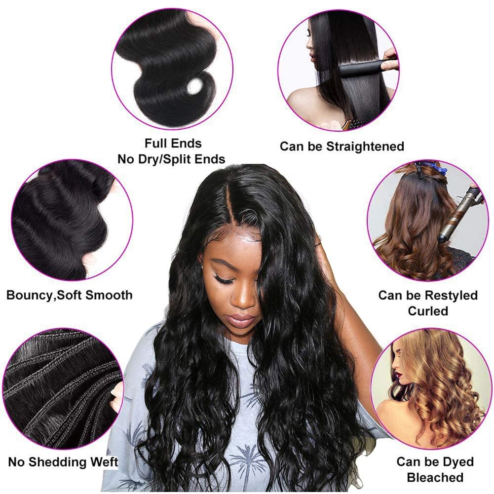 Brazilian Human Hair Extensions 18 20 22 Inch Body Wave Bundles Soft Silky Amazon.com : Body Wave Human Hair Bundles 18 20 22 Inch Body  main image 4