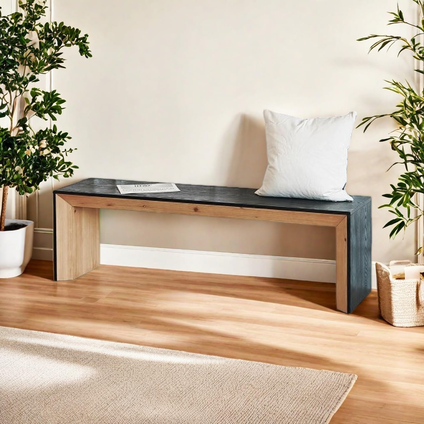 Modern Console Table, Engineered Wooden Console Table Narrow Entryway, 59-Inch Minimalist Long Entry Sofa Desk for Living Room, Hallway, Entrance, Foyer, Natural and Black