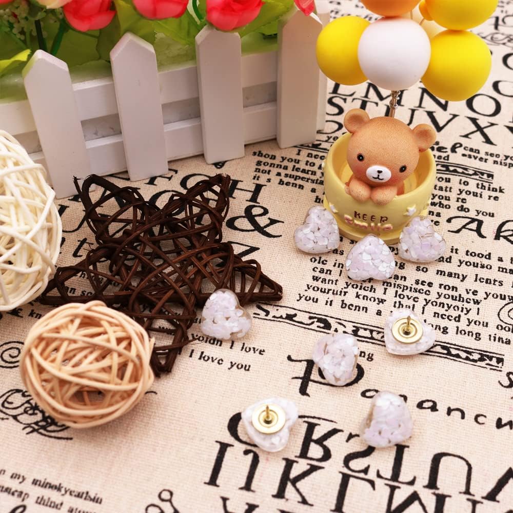 Heart Sequin Push pins,Cute Heart Amber Thumbtacks Decorative Pushpin for Photos Wall,Maps,Bulletin Board,Cork Boards 30 Pcs (White) image 4