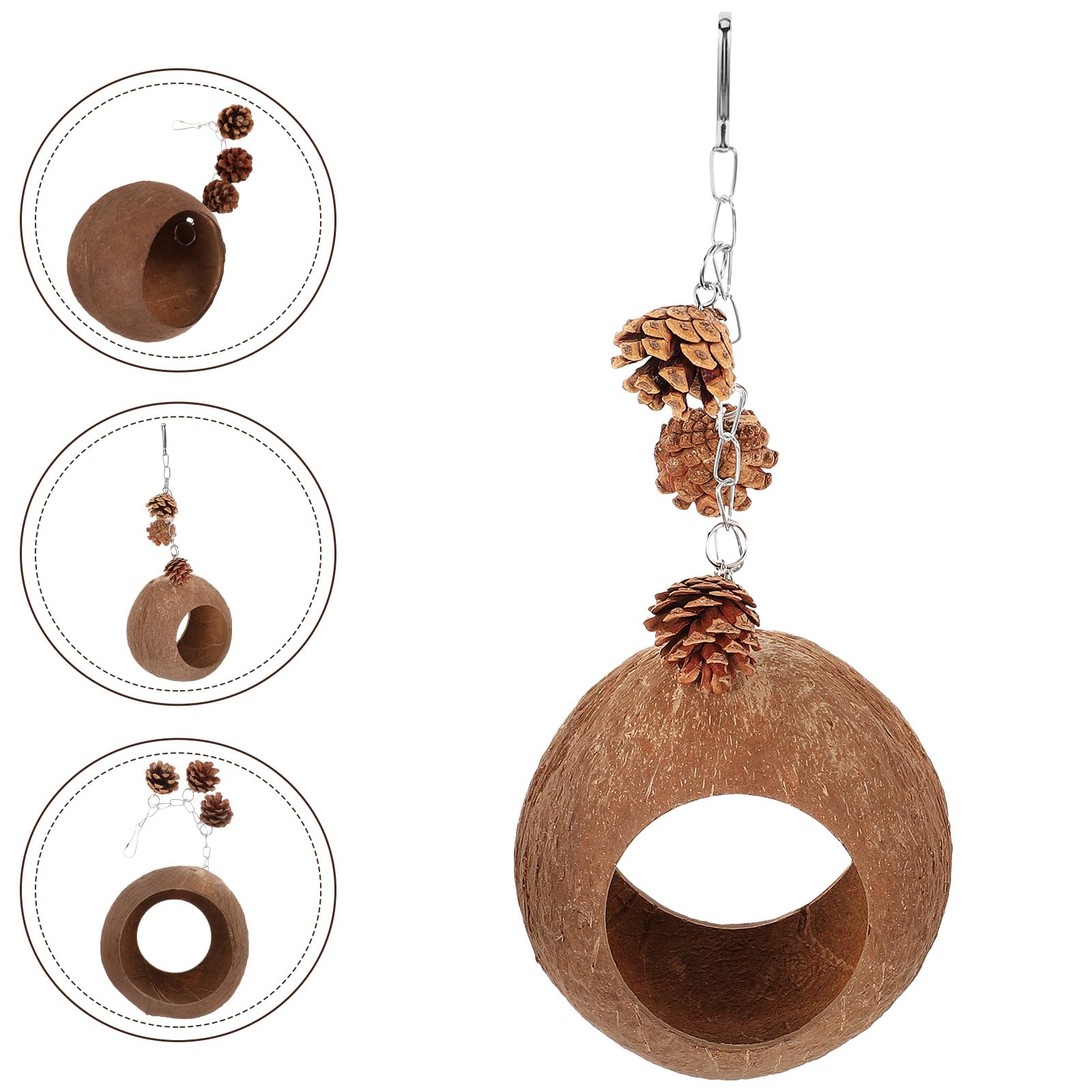 LOGOFUN Hanging Coconut Bird House Natural Coconut Fiber Shell Bird Nest Coconut Shaped Swing Toy for Parrots Parakeet Conures Cockatiel Bird Cage Accessories