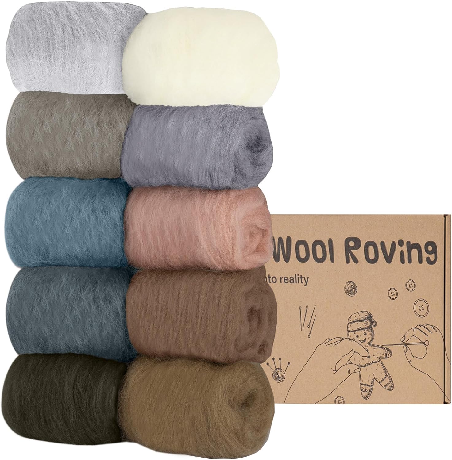 Homewit Needle Felting Wool, 10 Colors Fibre Wool Roving, Wool Roving ...