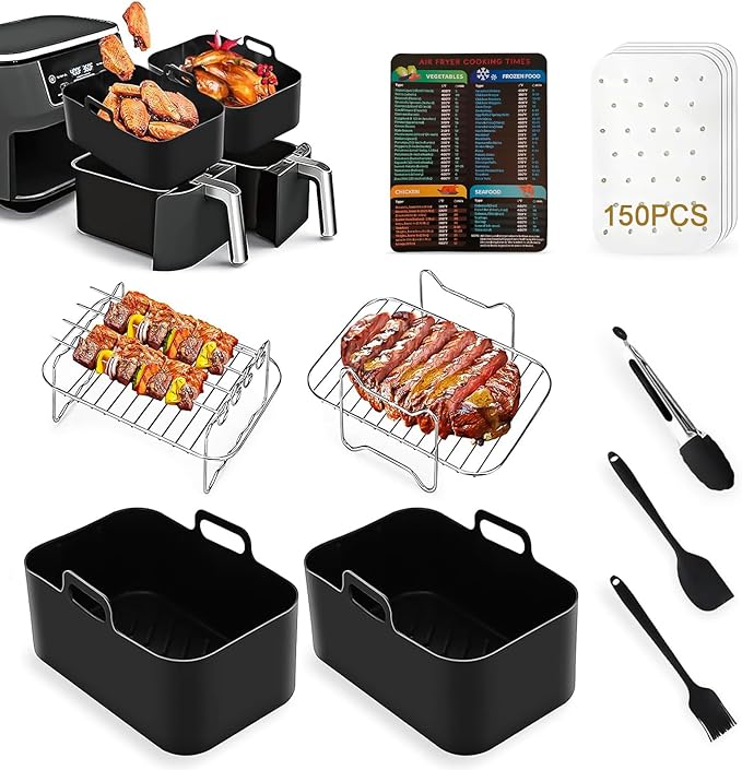 Silicone Air Fryer Liner, 9pcs Air Fryer Accessories for Ninja AF400UK & AF451UK & Tower T17088