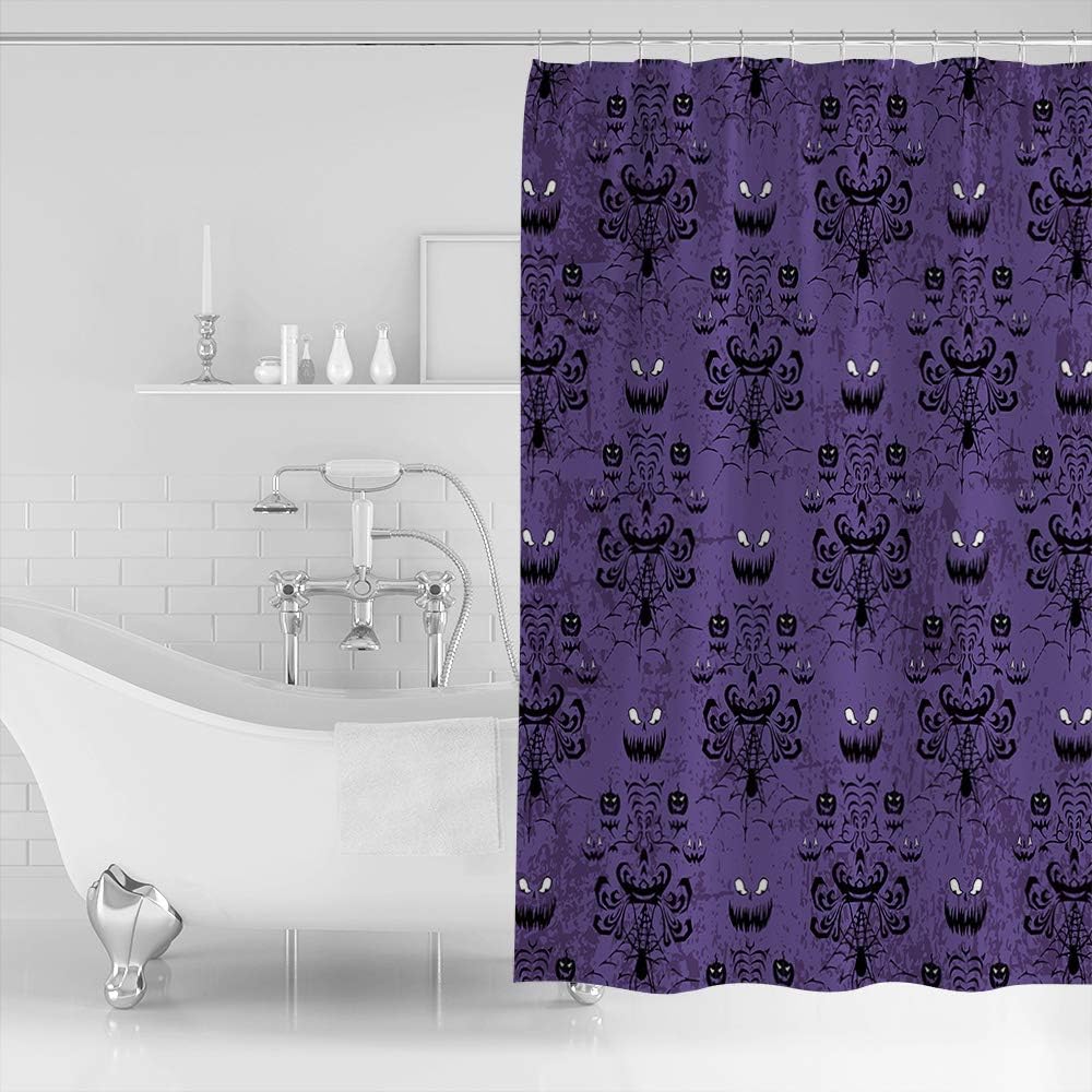 Fabric Shower Curtain for Bathroom, Halloween Gohst Pattern Purple Bath Curtains with Hooks Quality Shower Curtains Set, 36x72 Inch