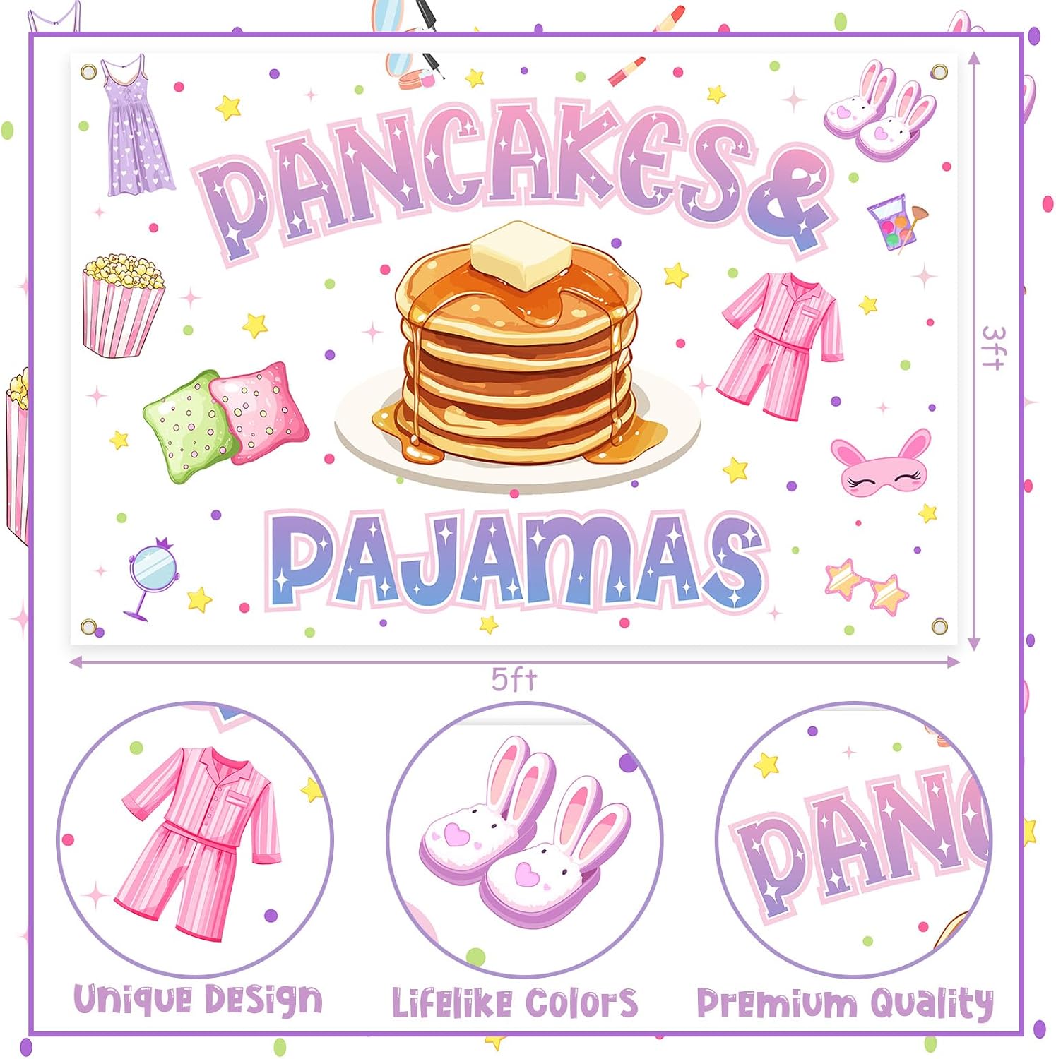 Pancakes and Pajamas Backdrop 3x5ft, Pajamas Birthday Sleepover Party Photography Background Pillow Fight Decor, Slumber Bachelorette Spa Theme Decorations Studio Photo Props Supplies