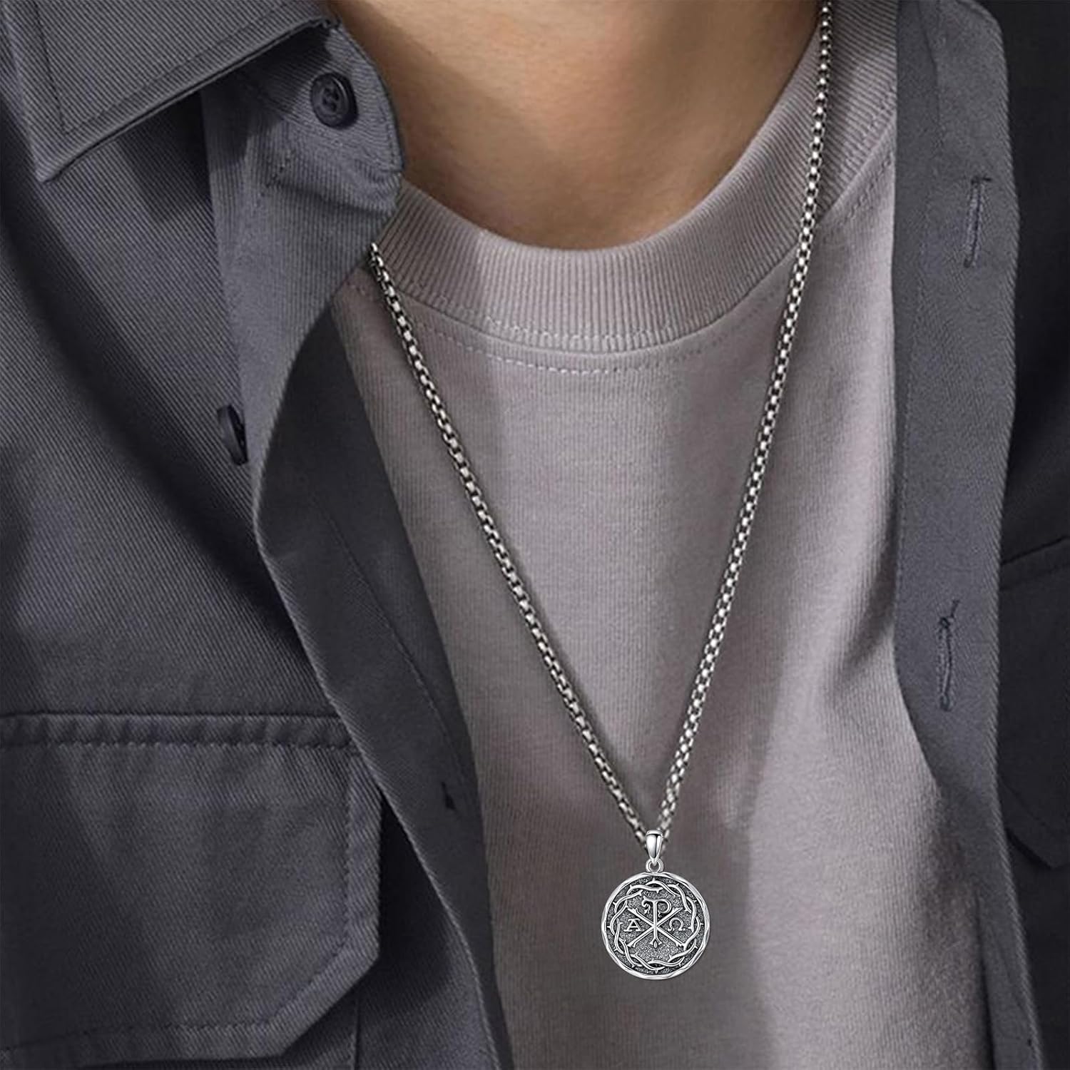 Chi Rho Necklace 925 Sterling Silver Chi Rho Alpha Omega PX XP Symbol Pendant Religious Jesus Christian Jewelry for Men Women