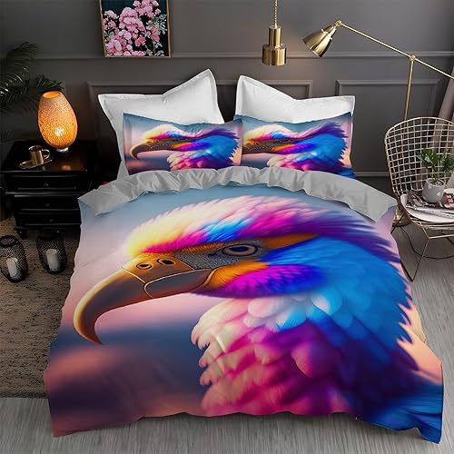 Animal Duvet Cover Full Colorful Birds Print Bedding Sets Full Soft Microfiber Comforter Cover and 2 Pillow Shams 20"X26", Bed Set Duvet Covers with