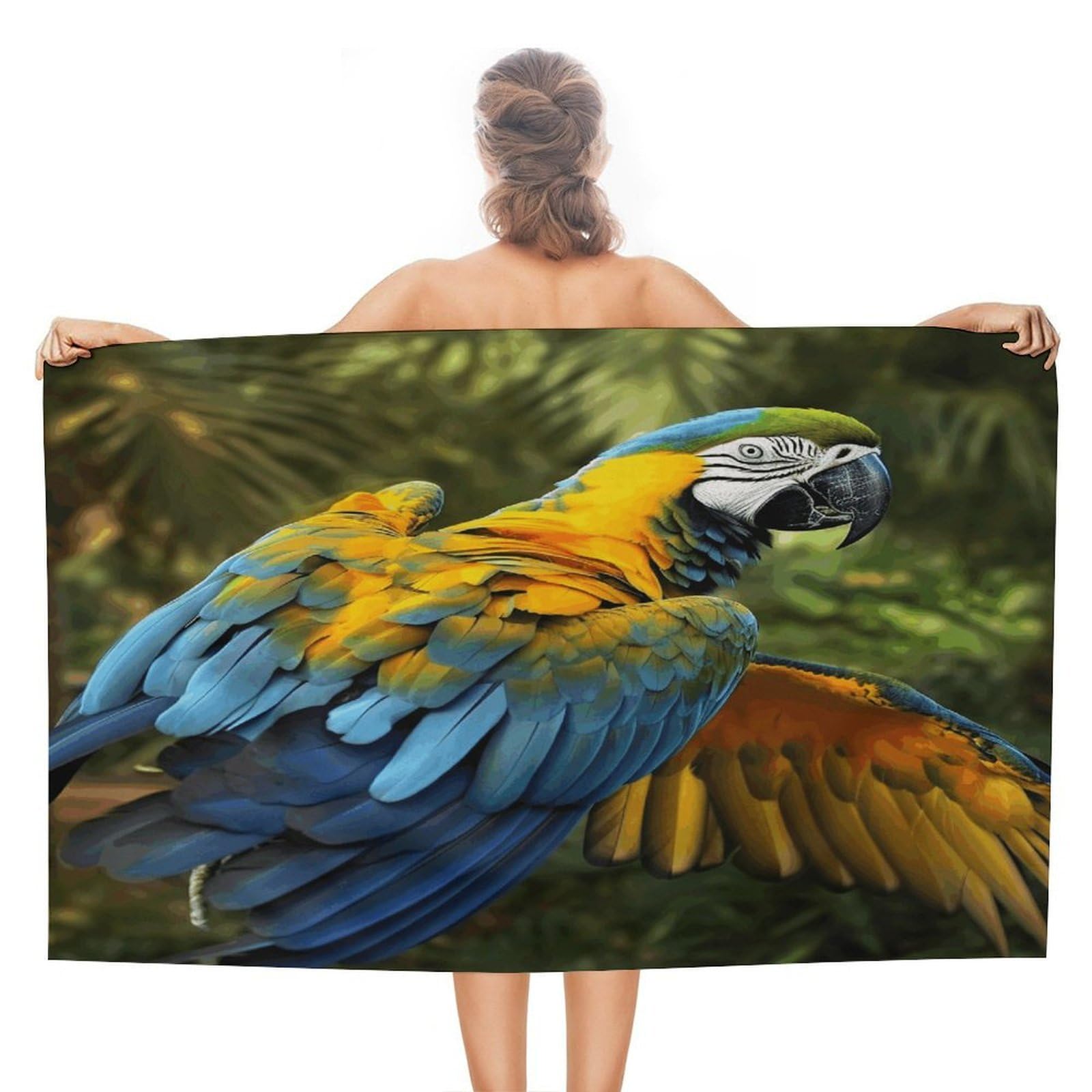 VstaDank Yellow Wings Blue Parrot Bath Towel Stylish Double-Faced Pile Travel Towel Soft Absorbent Beach Towel for Pool Swim Sports Camping Adults Gift 51X31 Inch