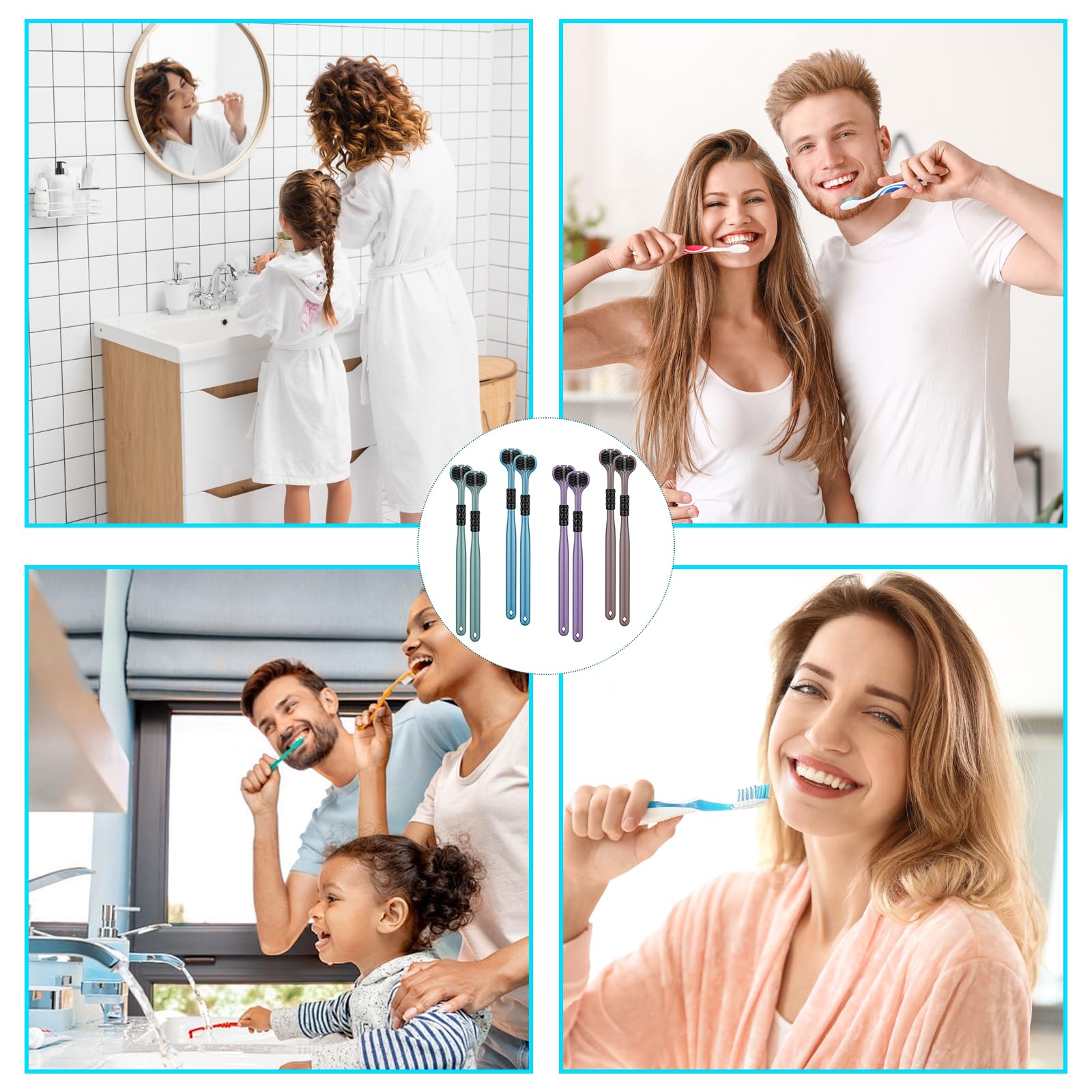 Cepillo de dientes de tres cabezales suave para adultos juego de viaje 3 lados