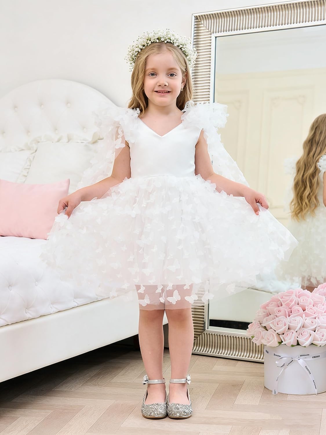 Flower Girls Dress Tulle Princess Dress Toddler Baby Girls Butterfly Dresses Wedding Pageant Communion Gown